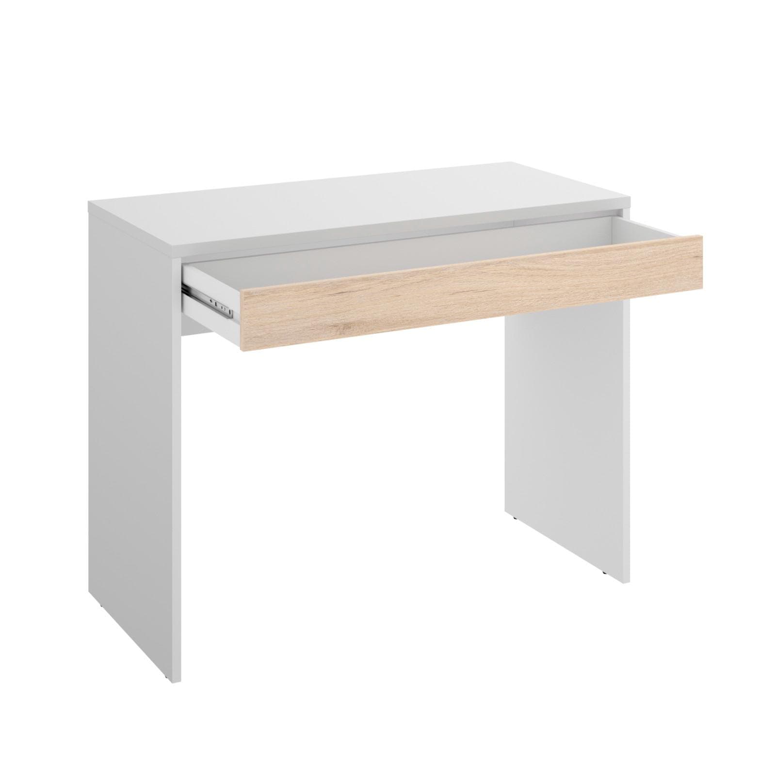 Scrivania 90x50 cm in legno bianco e cassetto in legno chiaro - Take
