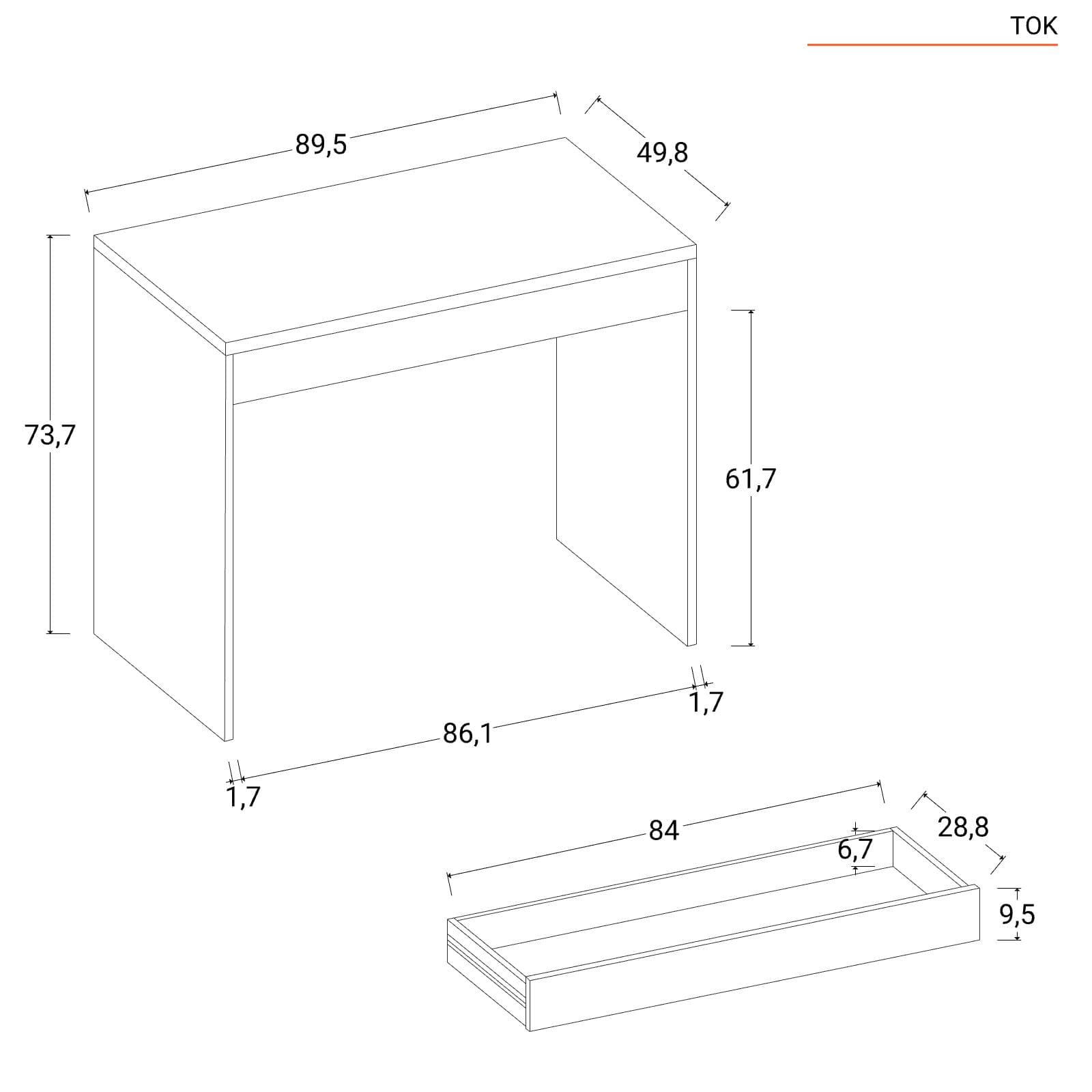 Scrivania 90x50 cm in legno bianco e cassetto in legno chiaro - Take
