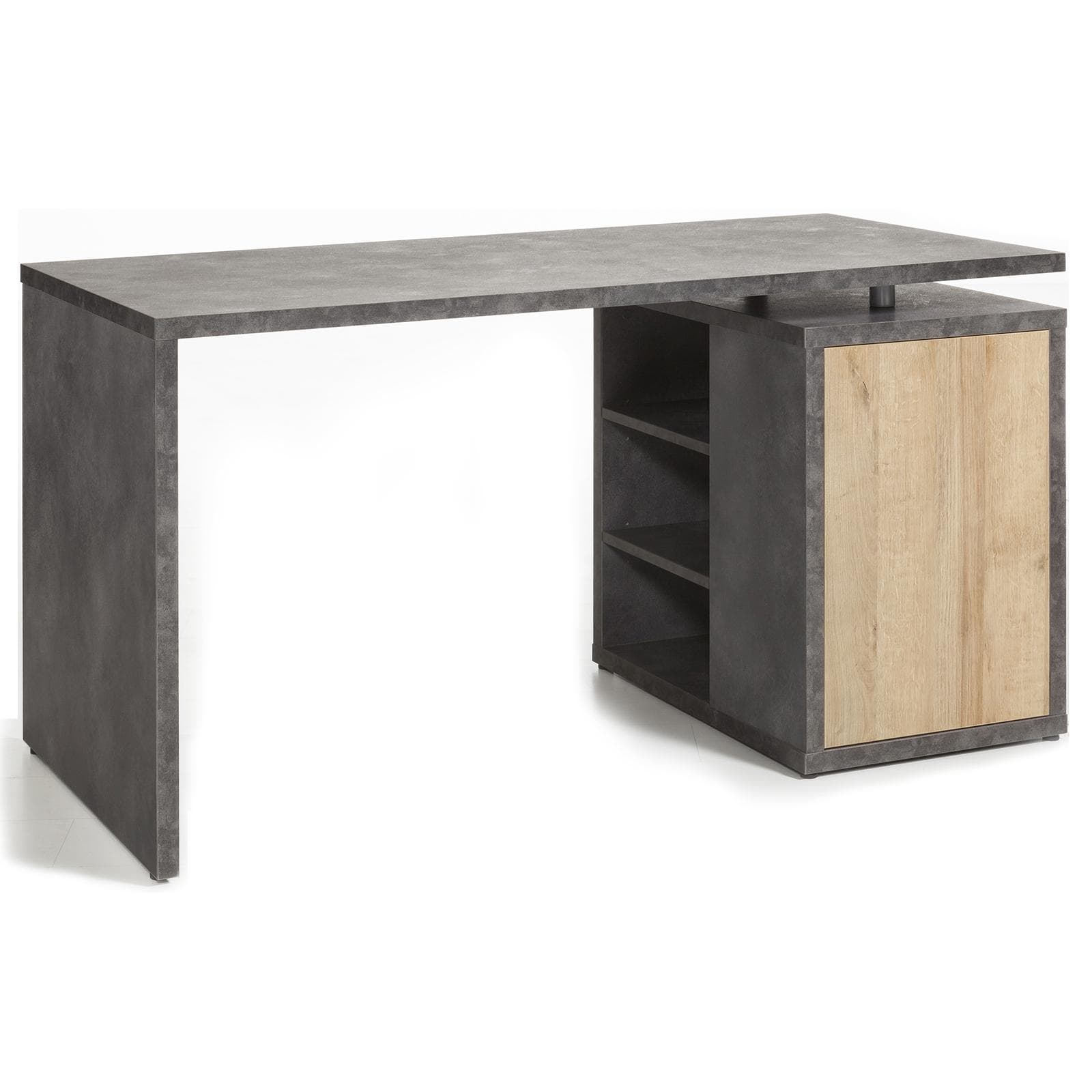Scrivania reversibile 140x70 cm in legno grigio con mobile contenitore con vani a giorno e anta rovere - Wells