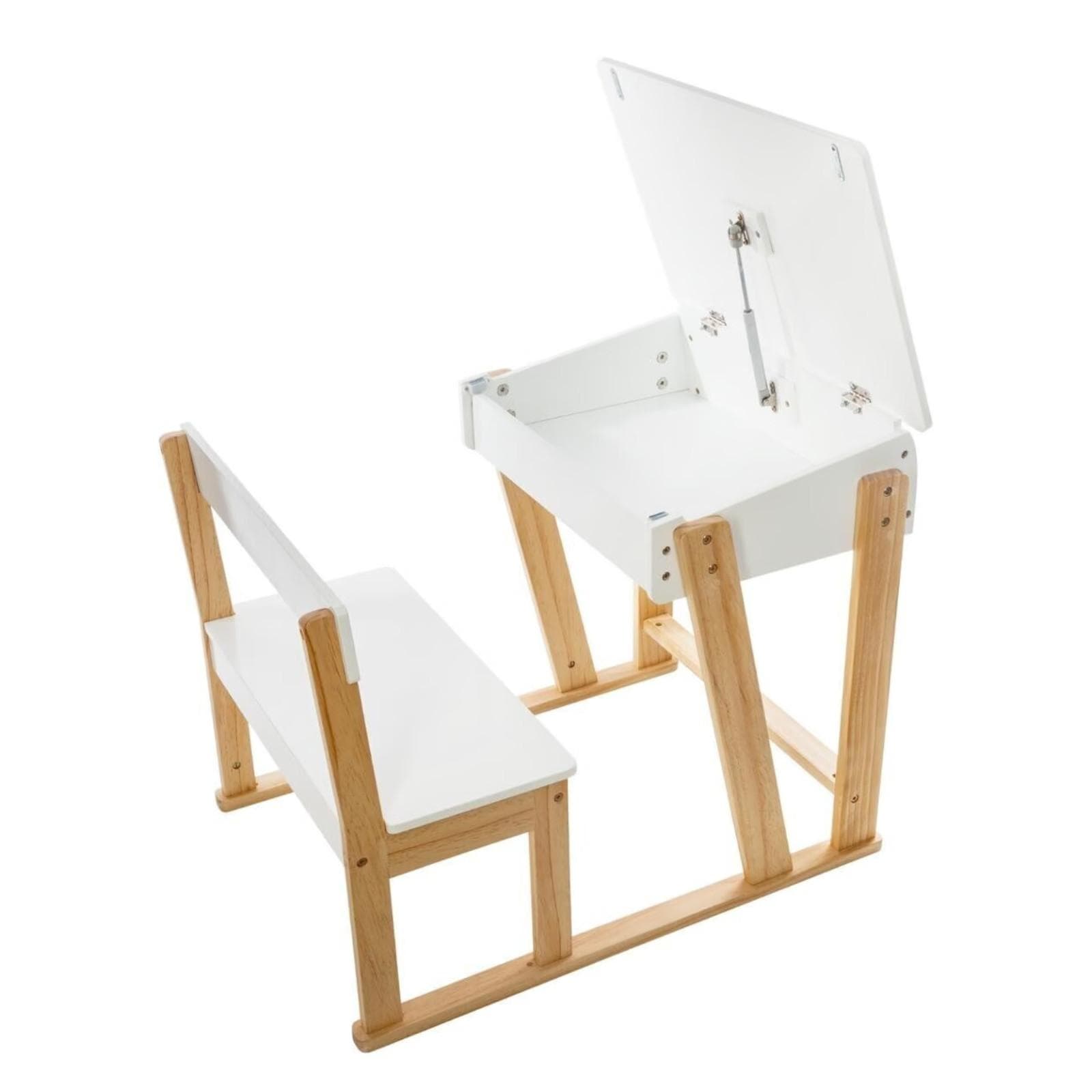 Scrivania con seduta integrata 64x79 cm in legno e bianco con contenitore sotto piano - Stardust