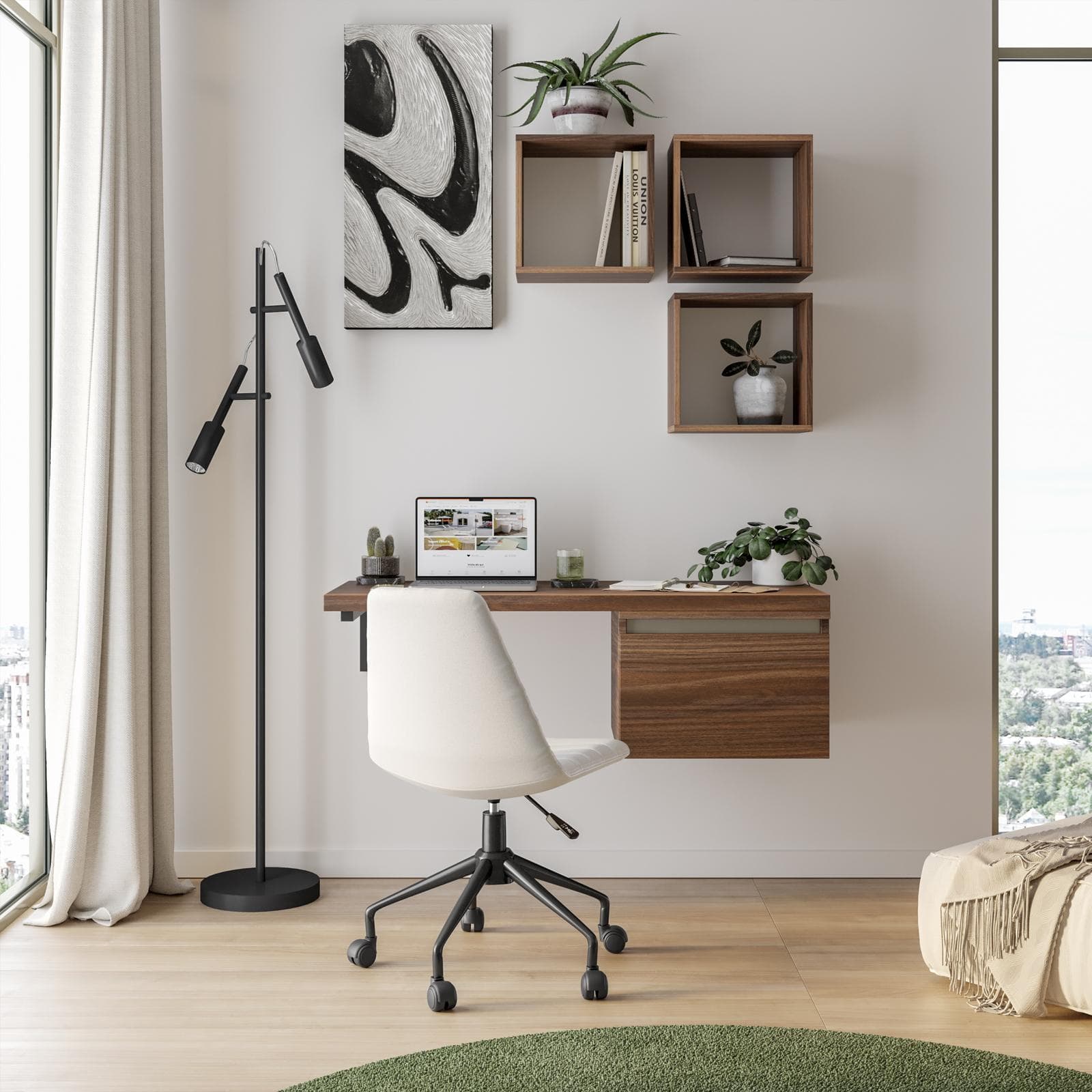 Scrivania sospesa 120-160x50 cm top 38 mm rovere deciso con cassetto - Nasus