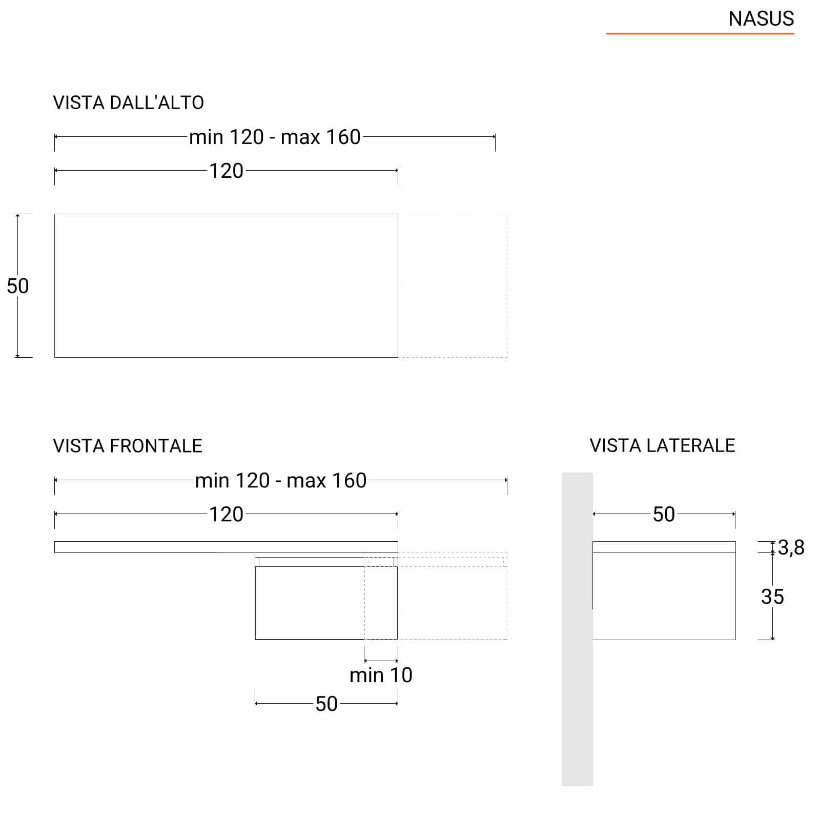 Scrivania sospesa 120-160x50 cm top 38 mm rovere gold e cassetto rovere bianco - Nasus