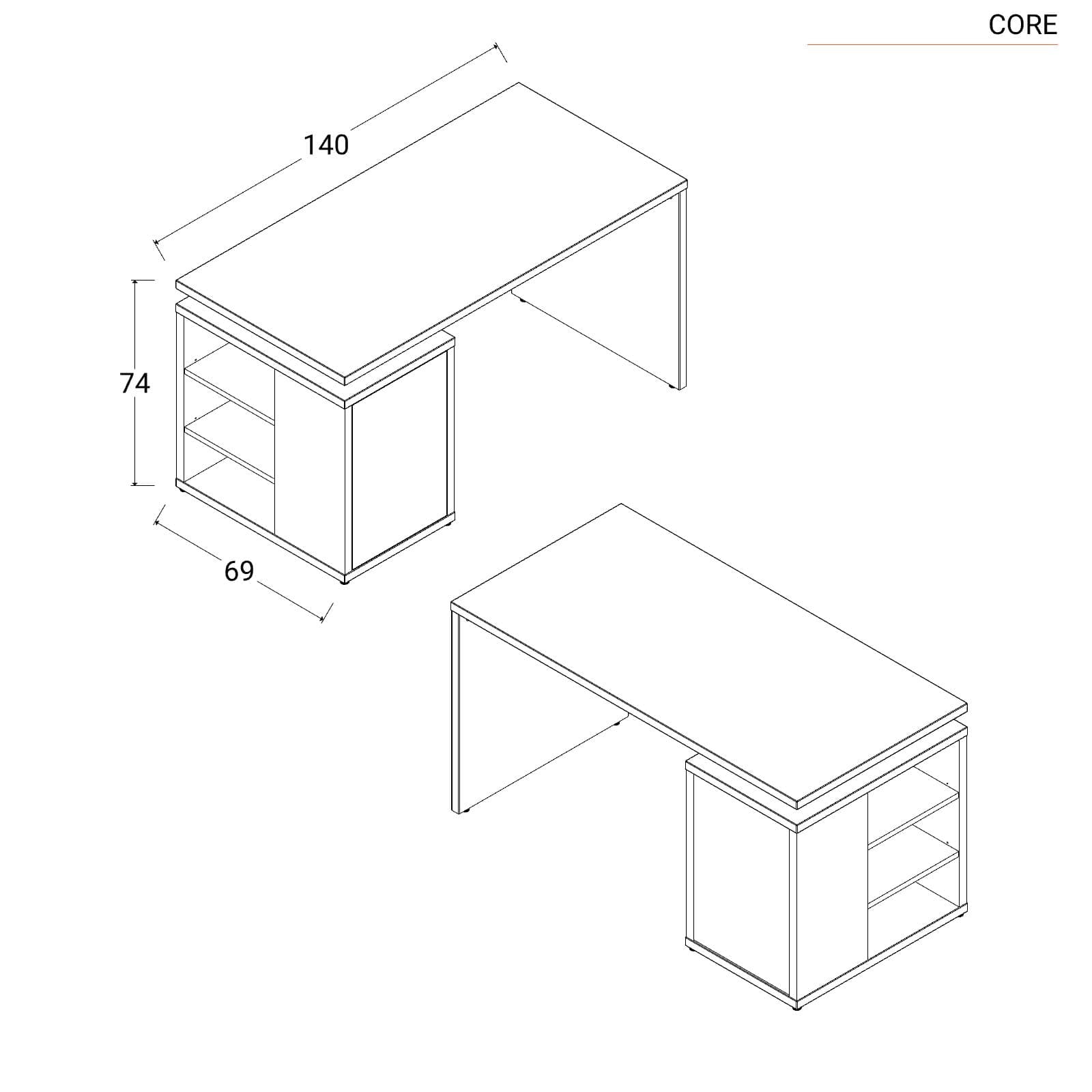 Scrivania reversibile 140x70 cm in legno bianco lucido con mobile contenitore con vani a giorno e anta - Wells