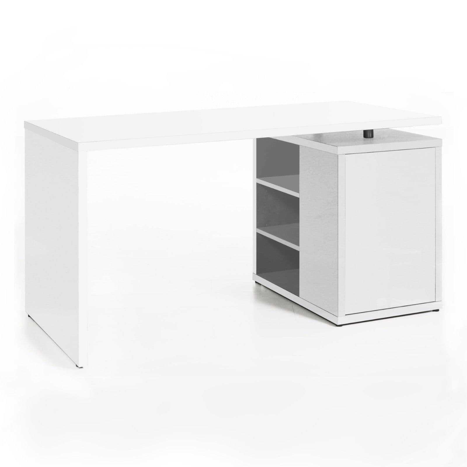 Scrivania reversibile 140x70 cm in legno bianco lucido con mobile contenitore con vani a giorno e anta - Wells