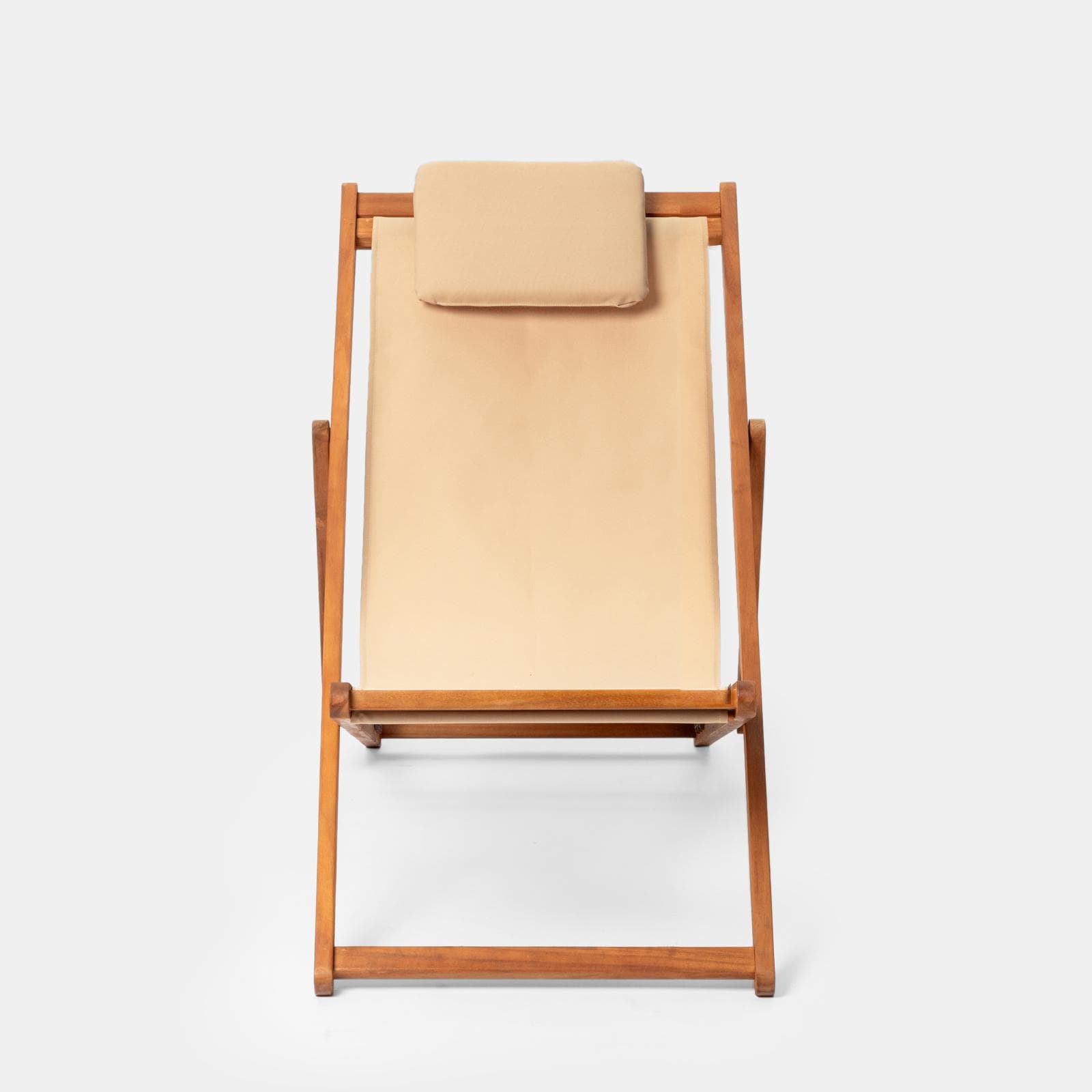 Sdraio pieghevole in legno di acacia con poggiatesta e telo in poliestere beige - Paja