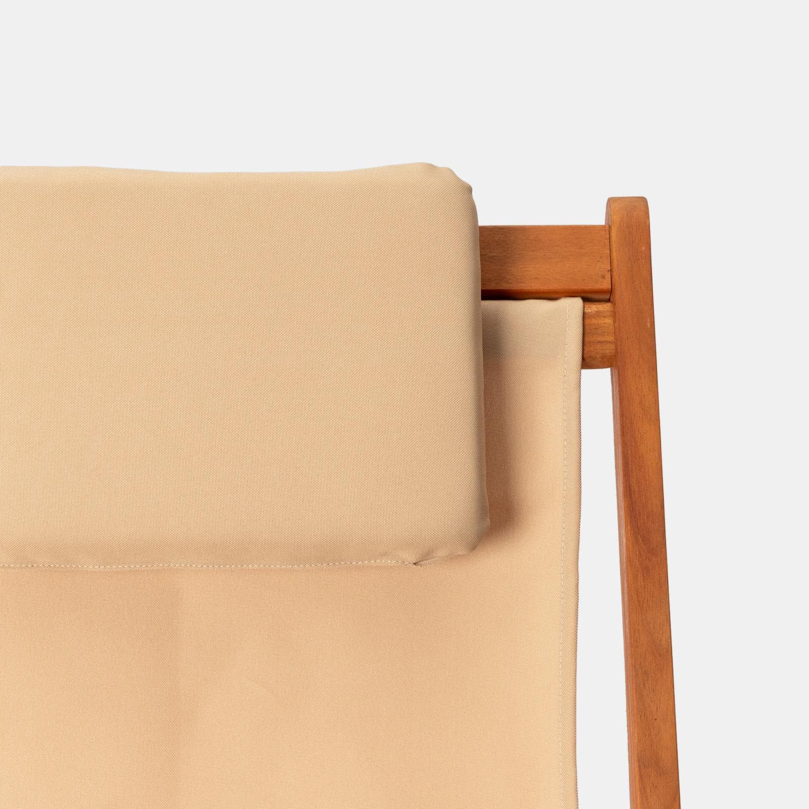 Sdraio pieghevole in legno di acacia con poggiatesta e telo in poliestere beige - Paja
