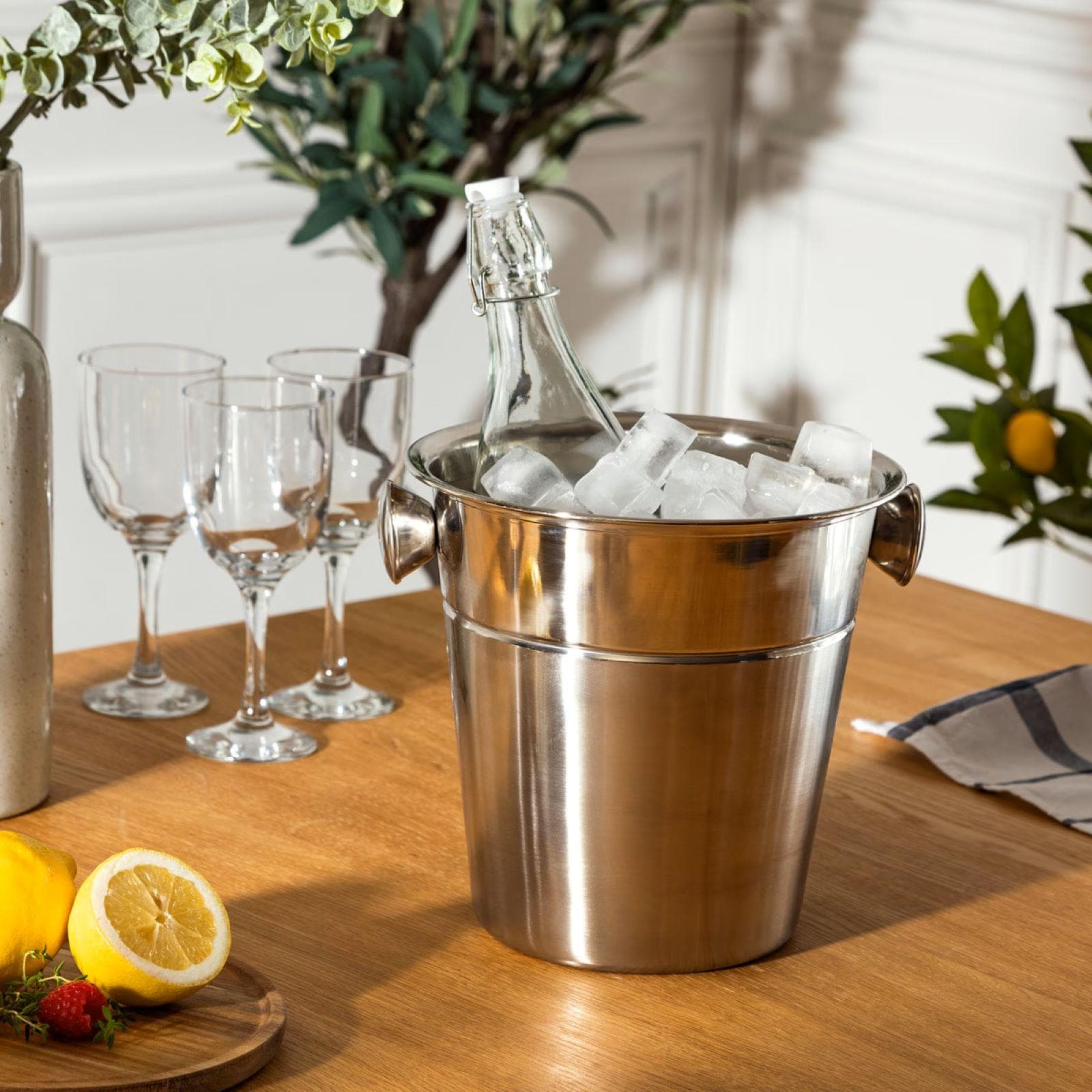 Secchio per bottiglie rotondo 22 cm in acciaio inox cromo