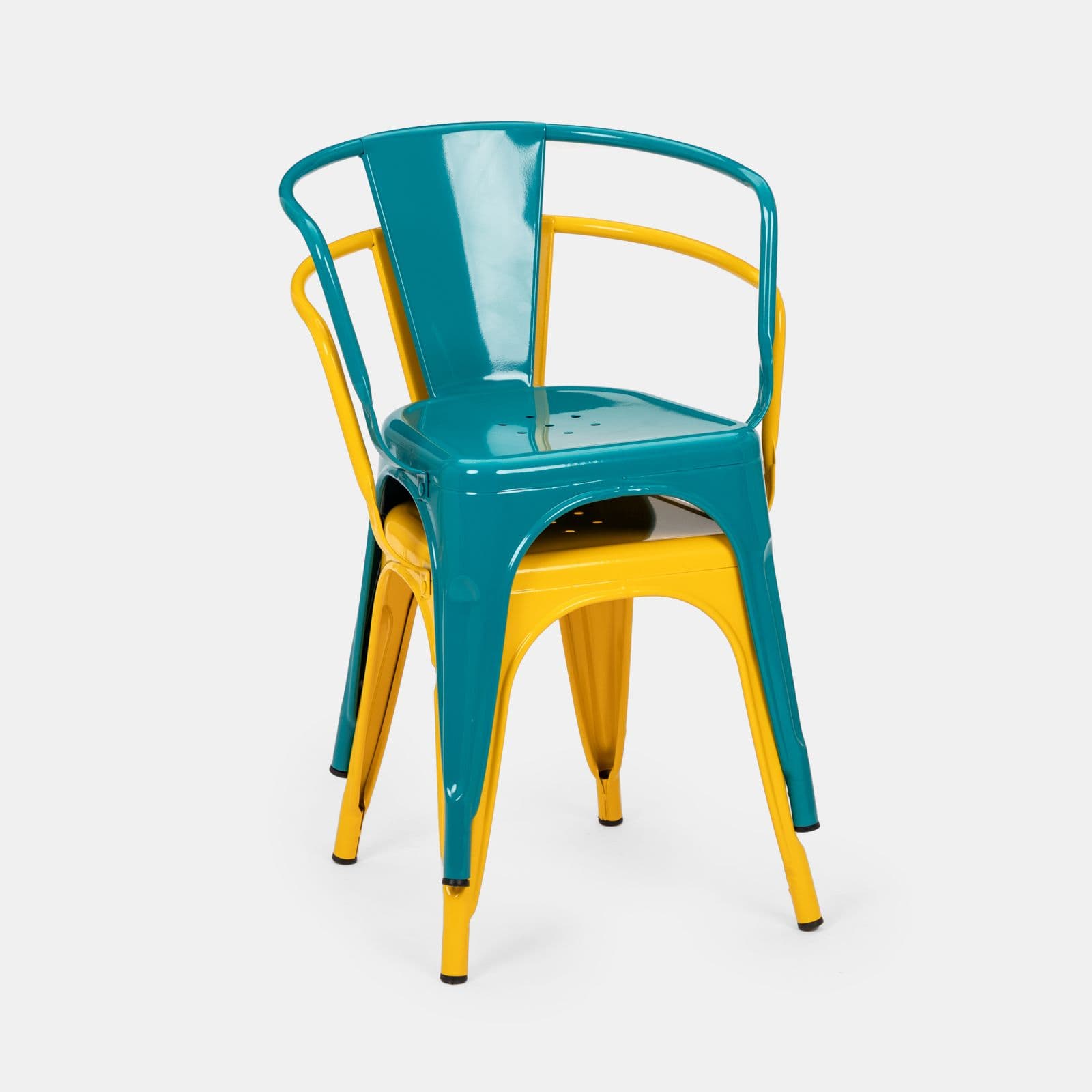 Sedia con braccioli impilabile stile industrial in metallo blu petrolio - Farley