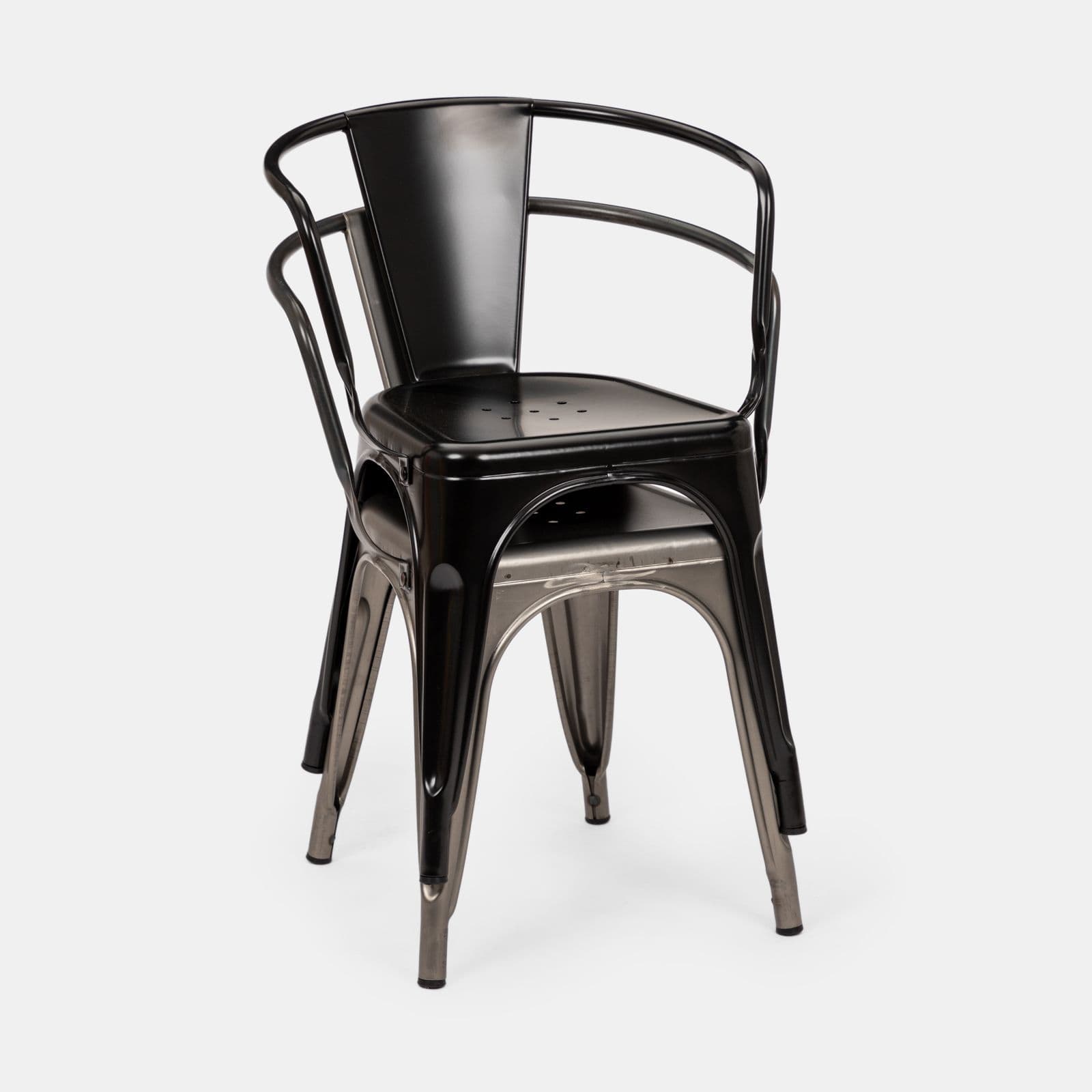 Sedia con braccioli impilabile stile industrial grigio spazzolato - Farley