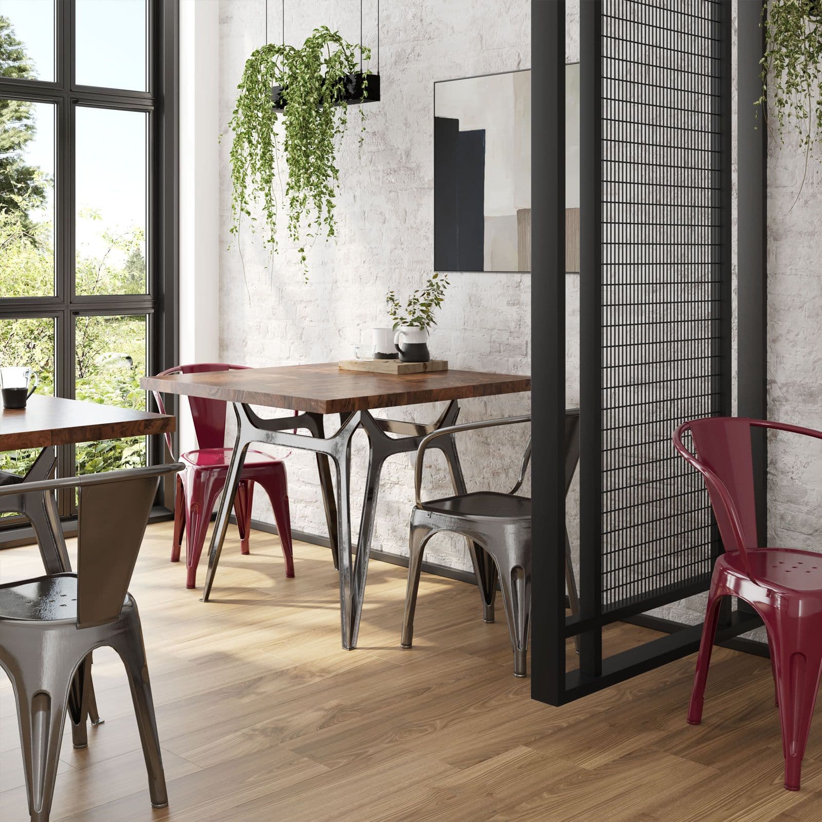 Sedia con braccioli impilabile stile industrial grigio spazzolato - Farley
