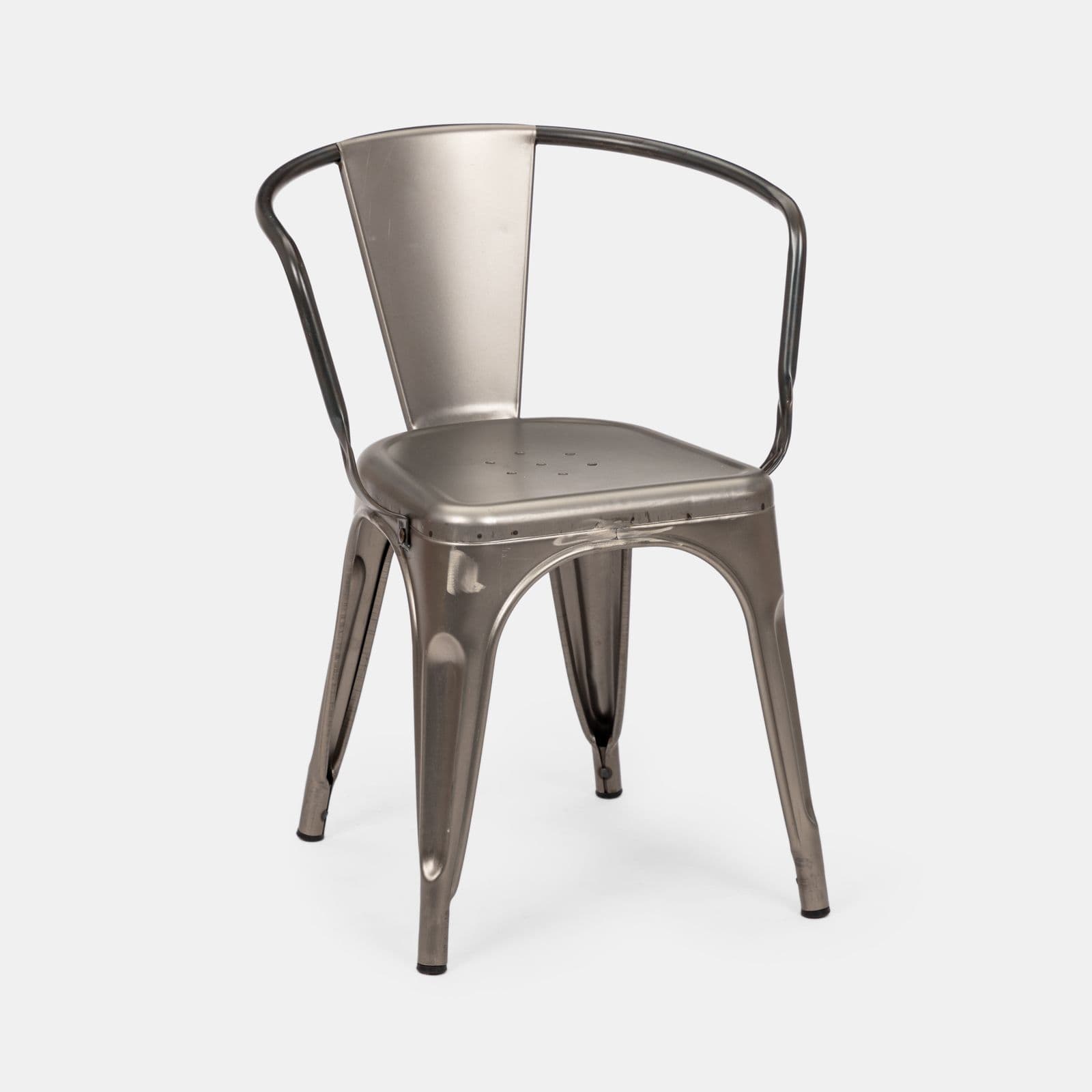 Sedia con braccioli impilabile stile industrial grigio spazzolato - Farley