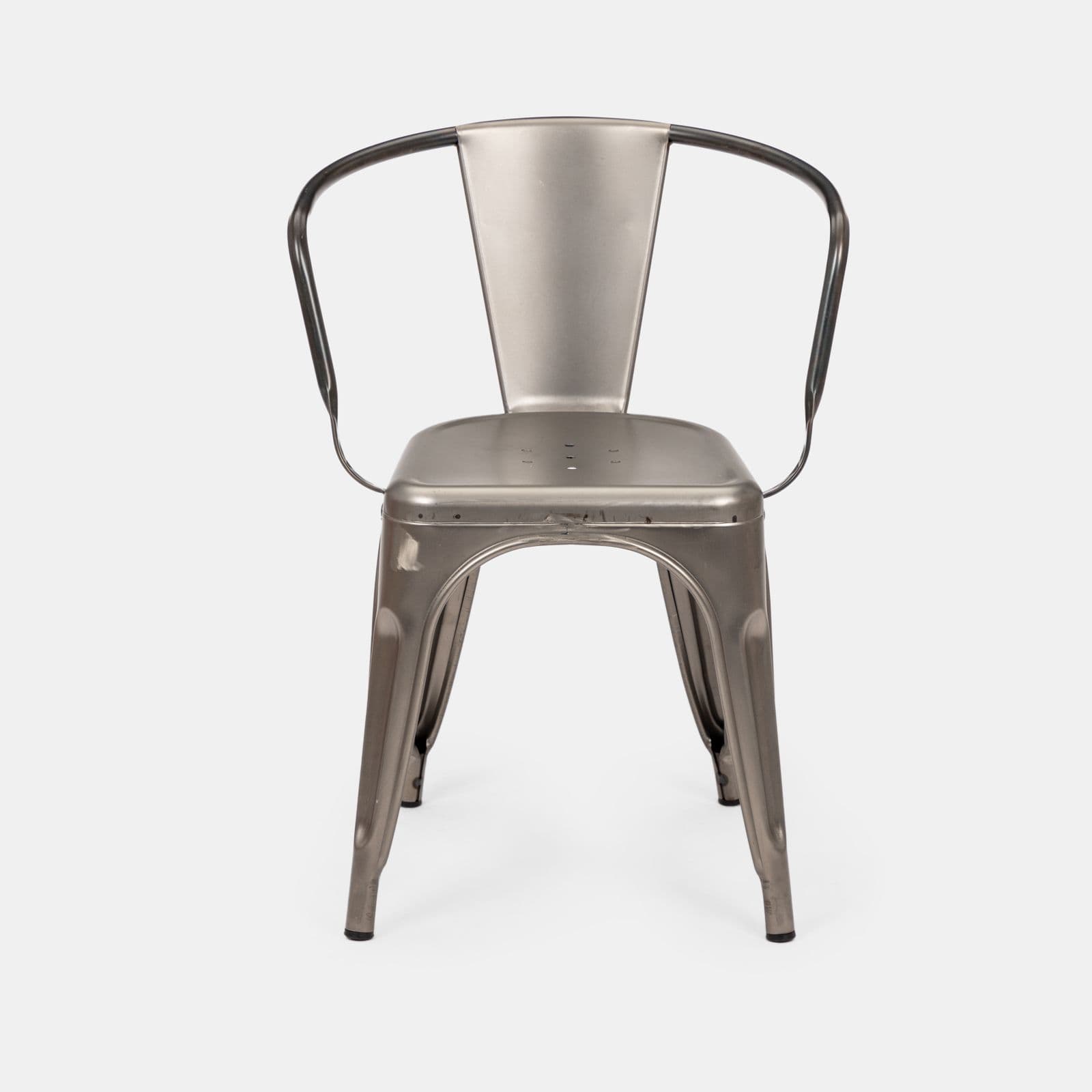 Sedia con braccioli impilabile stile industrial grigio spazzolato - Farley