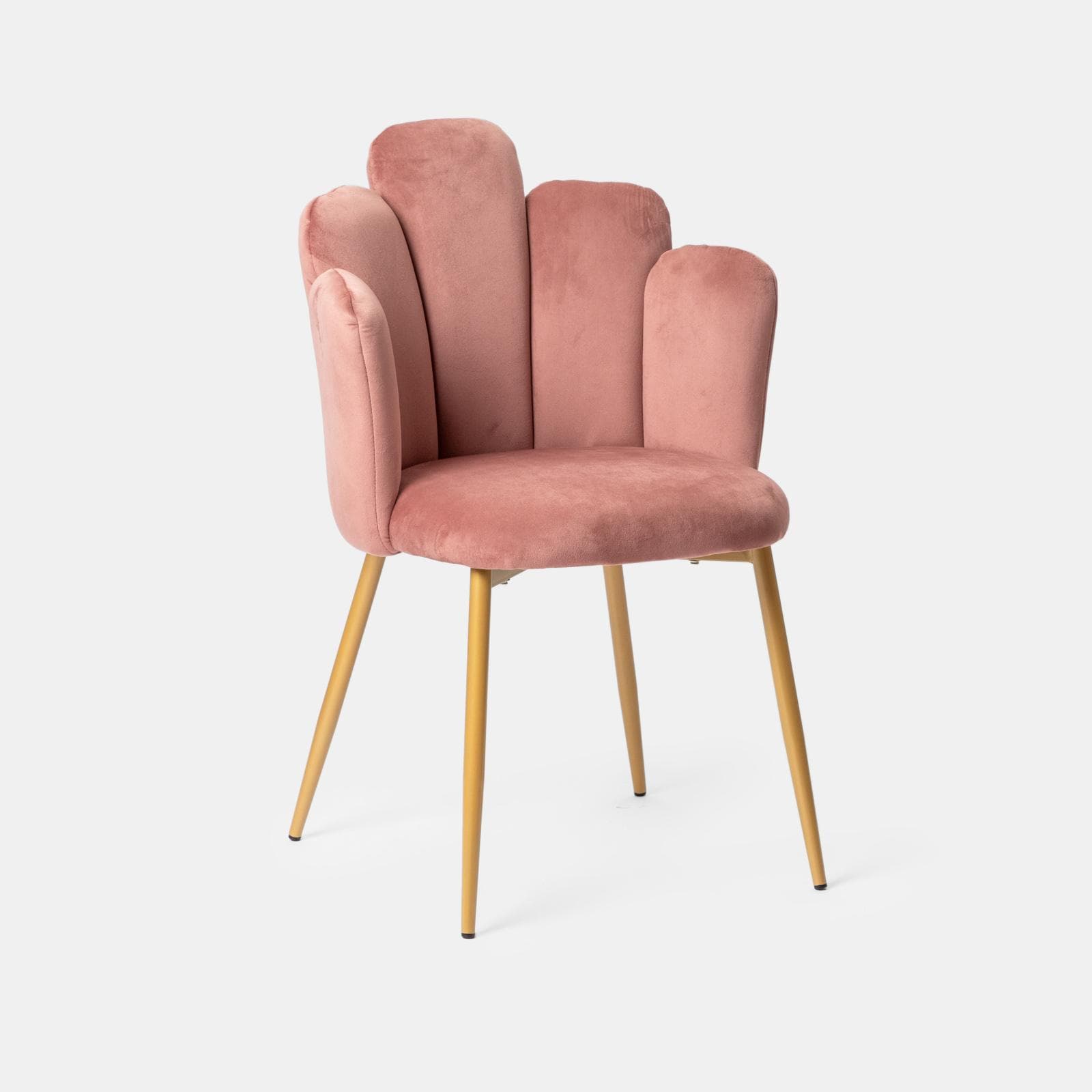 Sedia in velluto rosa antico con schienale a conchiglia e gambe in metallo finitura oro - Pedersen