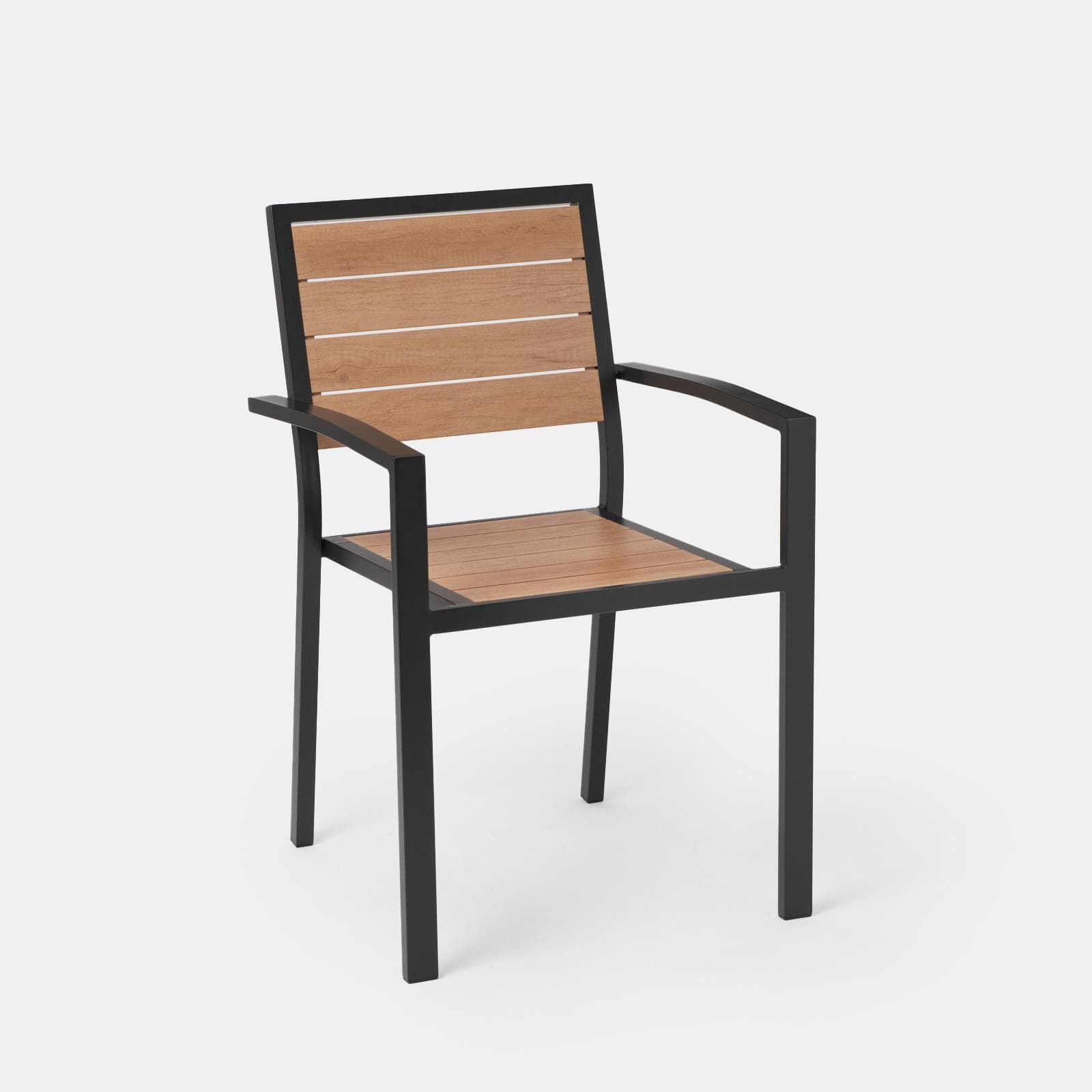 Sedia da esterno con braccioli in alluminio antracite e doghe effetto legno miele - Carioca Wood