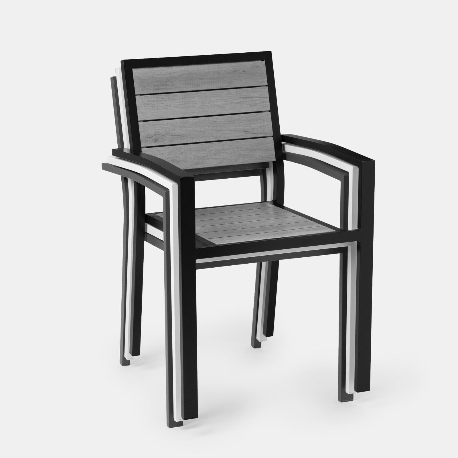 Sedia da esterno con braccioli in alluminio tortora e doghe effetto legno miele - Carioca Wood