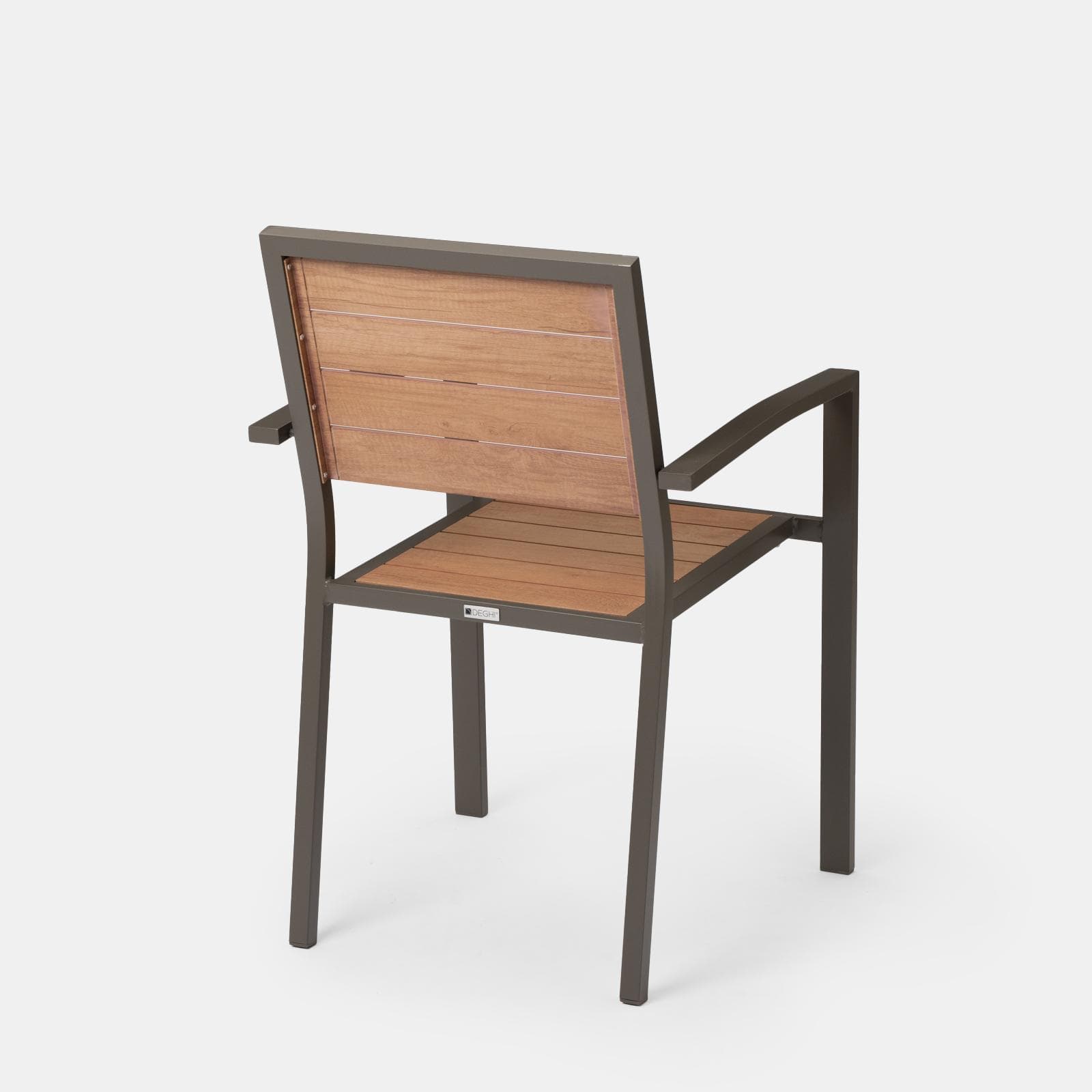 Sedia da esterno con braccioli in alluminio tortora e doghe effetto legno miele - Carioca Wood