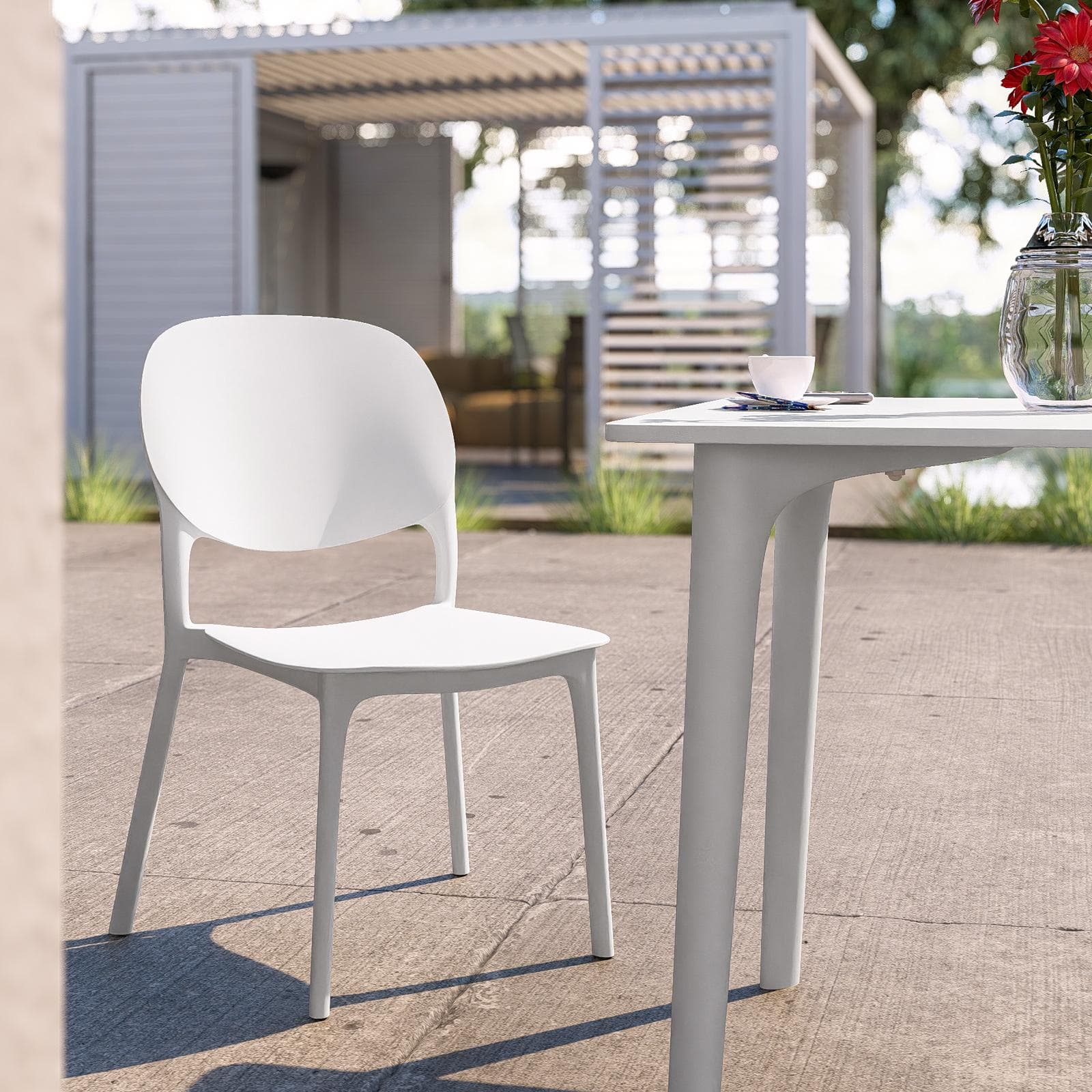 Sedia impilabile da giardino in polipropilene bianco - Qalis