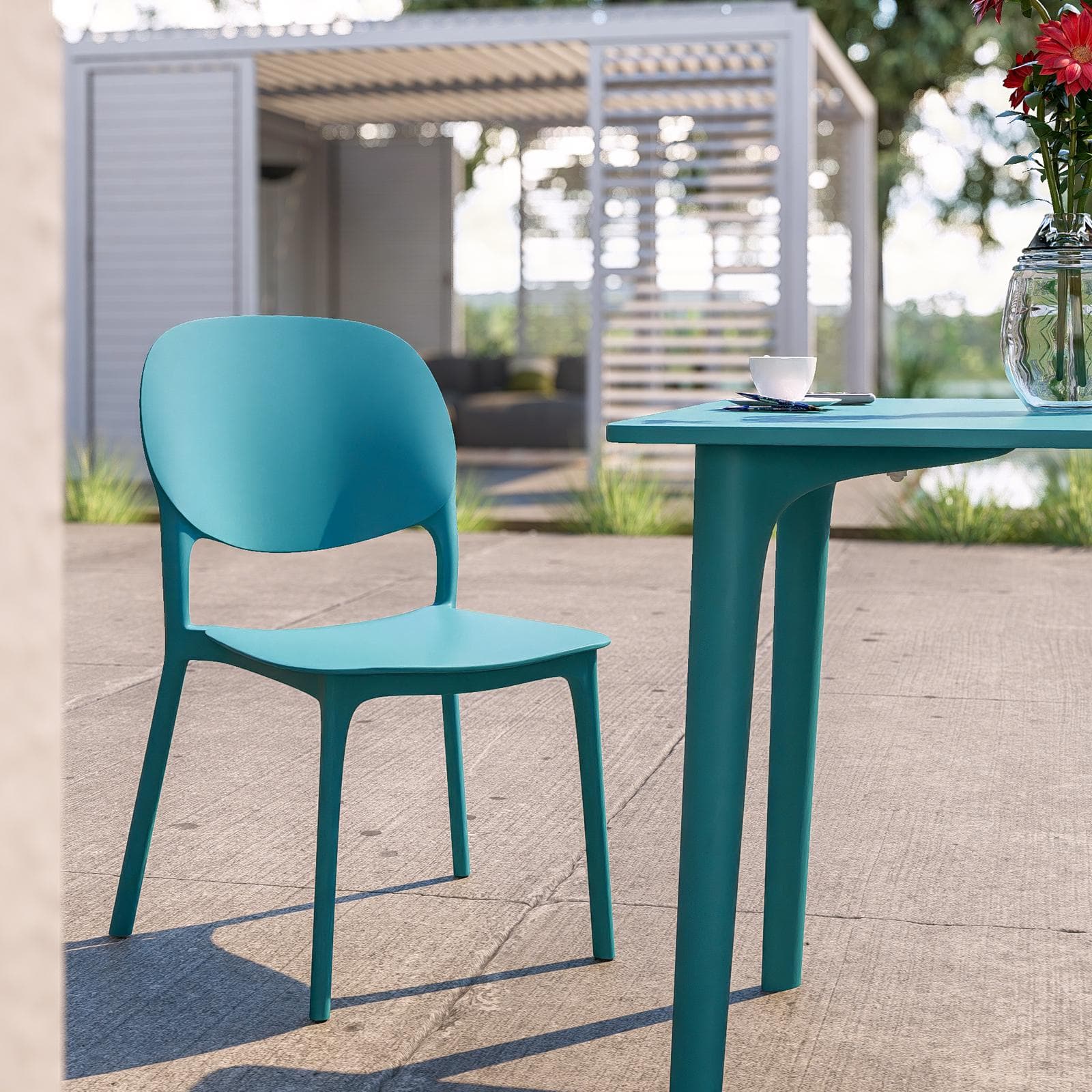 Sedia impilabile da giardino in polipropilene blu maldive - Qalis