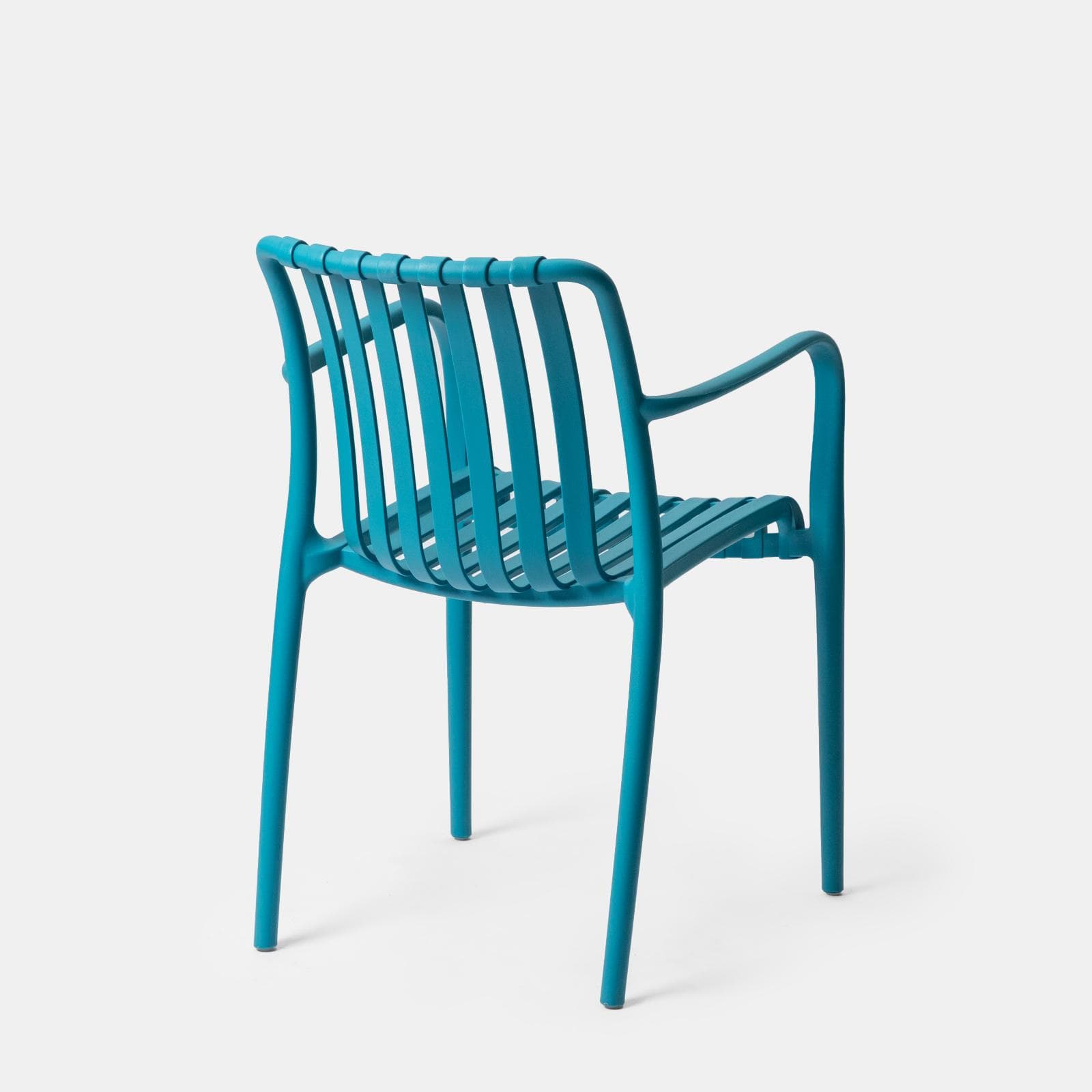 Sedia da giardino con braccioli e seduta a righe in polipropilene blu maldive - Solanum