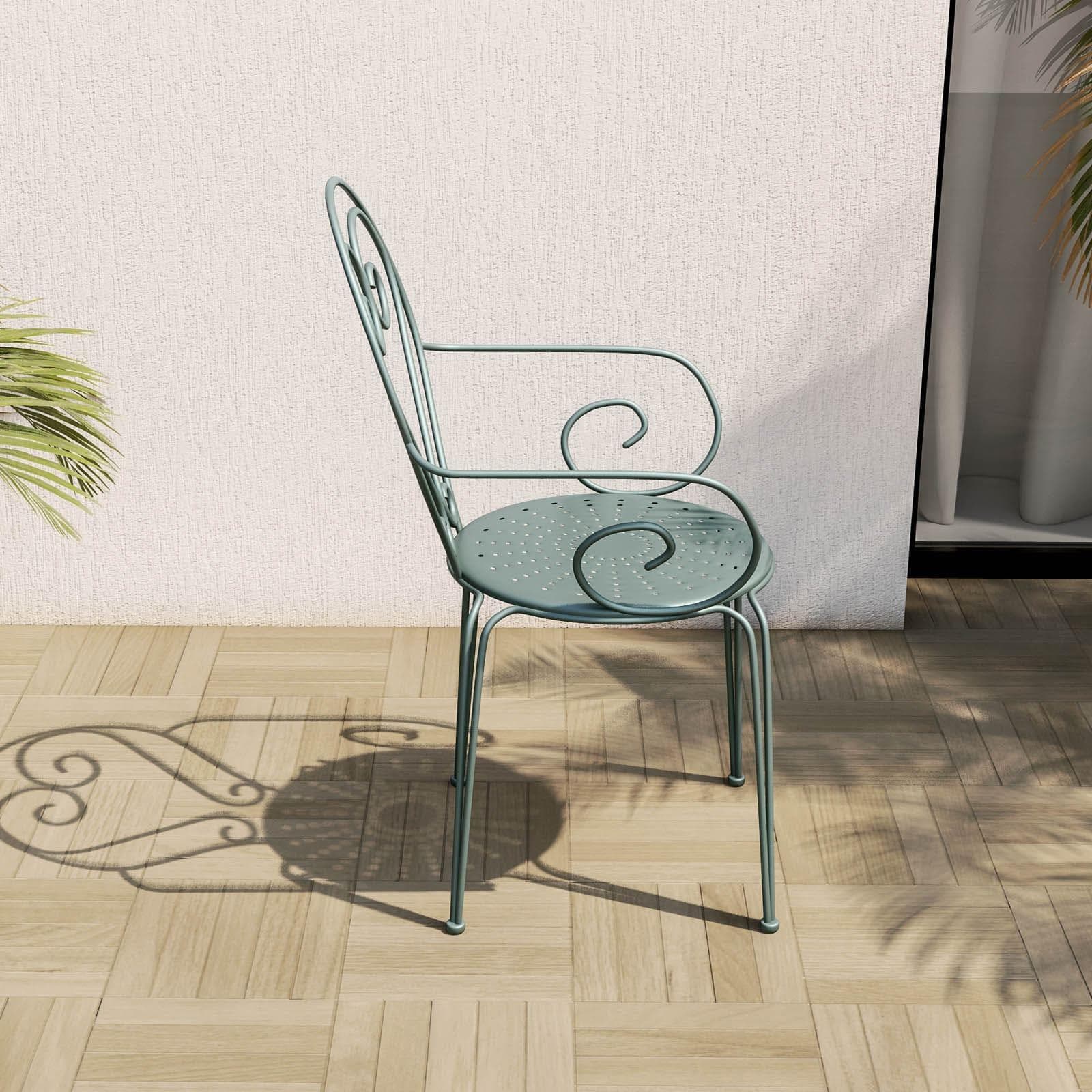 Sedia da giardino con braccioli impilabile in metallo verde - Loren