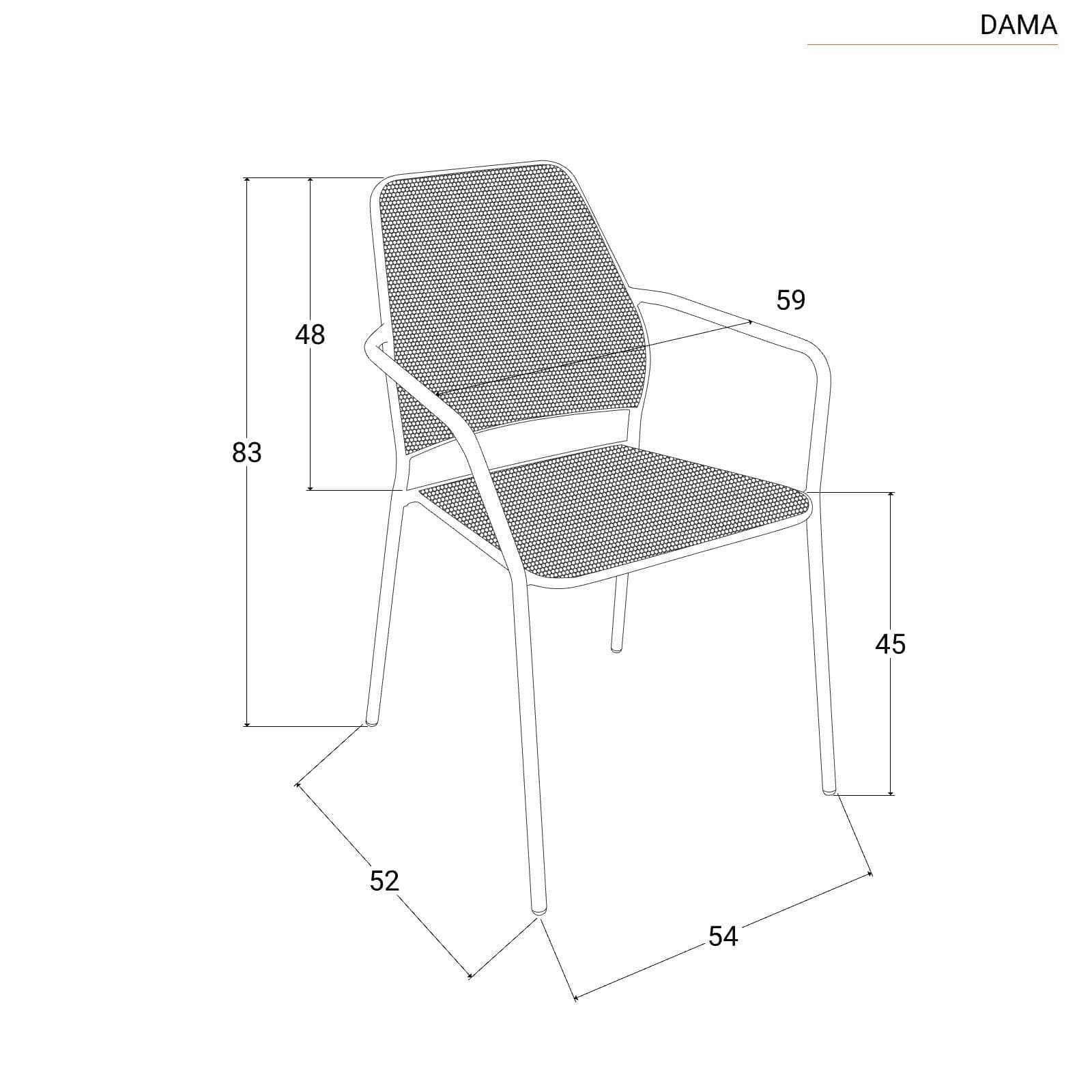 Sedia da giardino con braccioli in metallo nero linea squadrata - Dama