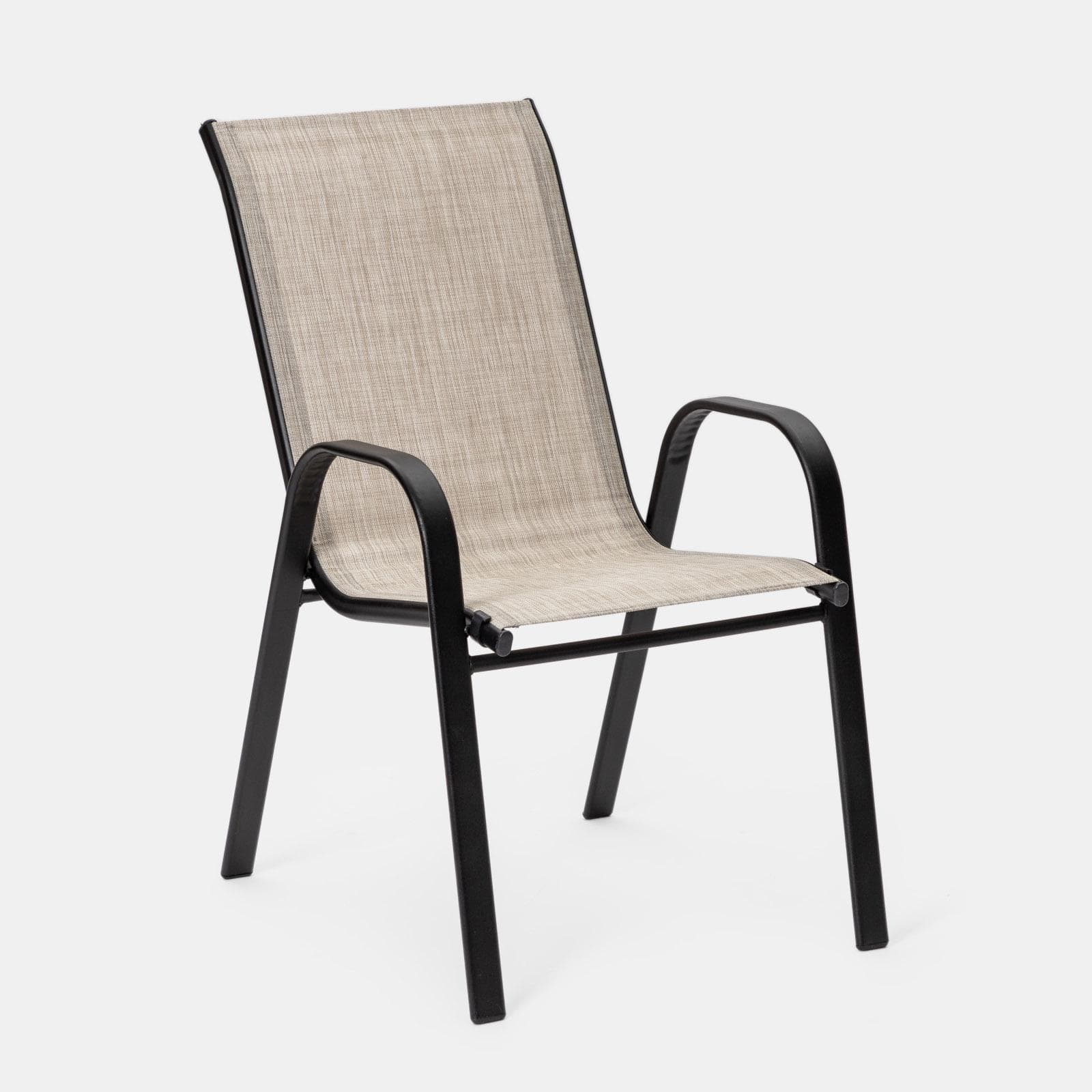 Sedia con braccioli impilabile in acciaio nero e textilene beige - Ninfa