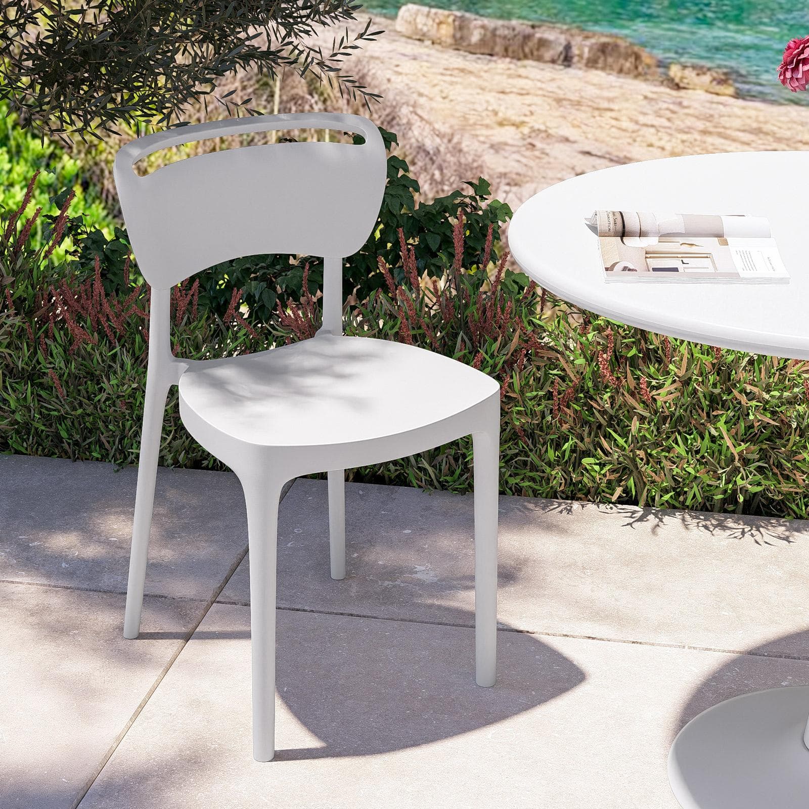 Sedia da giardino impilabile in polipropilene bianco - Clyde