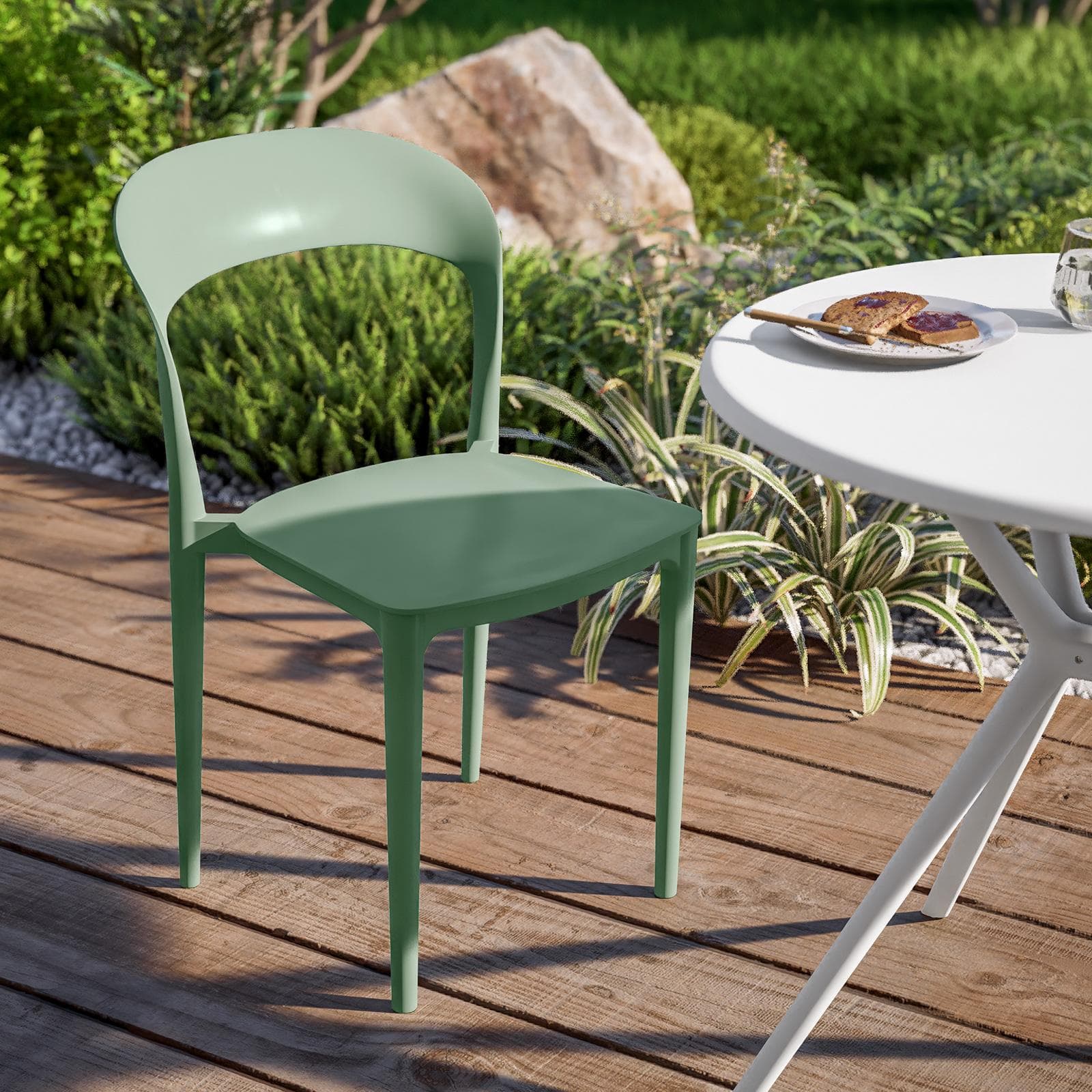 Sedia da giardino impilabile in polipropilene verde giada - Valda