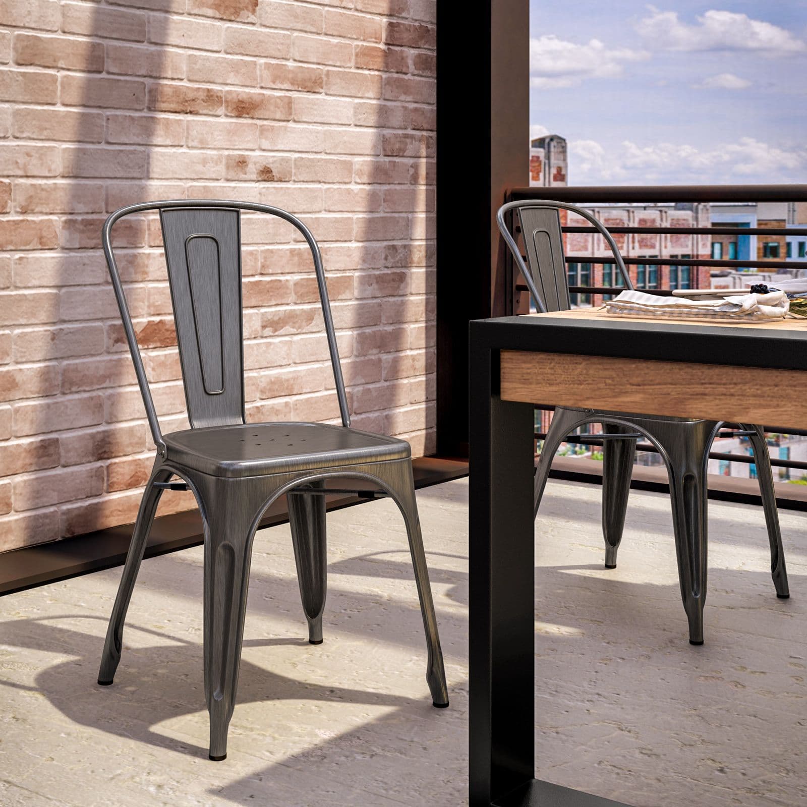 Sedia da giardino stile industrial in metallo spazzolato - Farley
