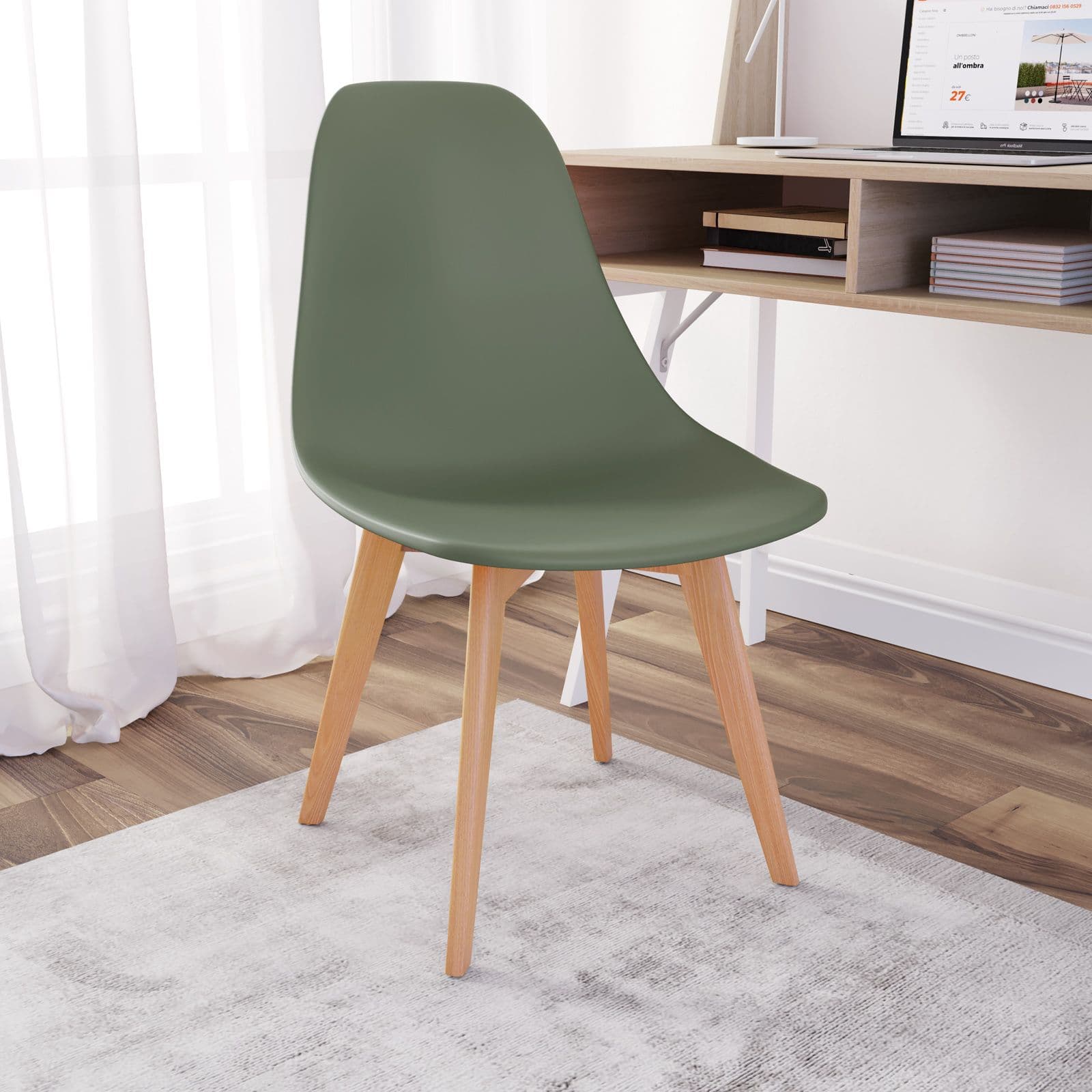 Sedia da interni verde bosco con gambe in legno - Alborg