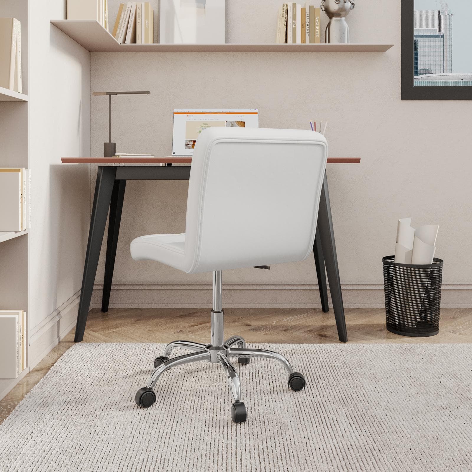 Sedia da ufficio girevole in similpelle bianco con base cromata - Anissa