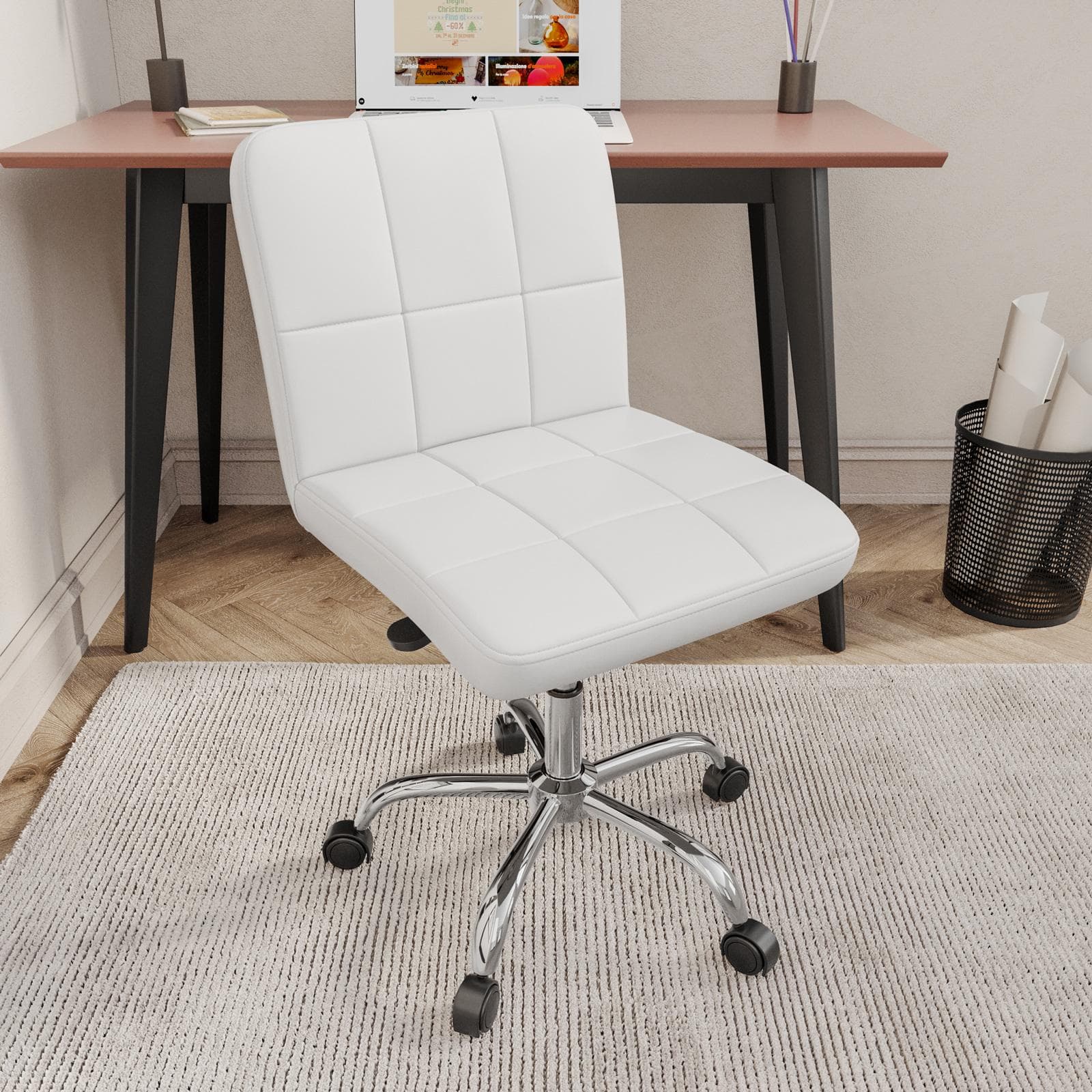 Sedia da ufficio girevole in similpelle bianco con base cromata - Anissa
