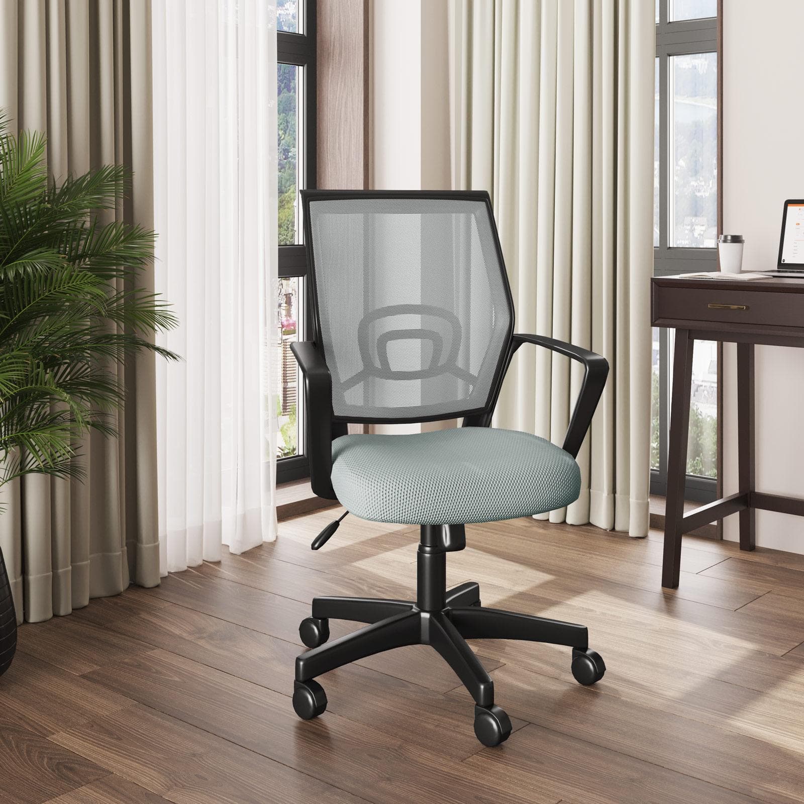 Sedia da ufficio girevole in tessuto mesh grigio chiaro e schienale traspirante con supporto lombare - Wilson