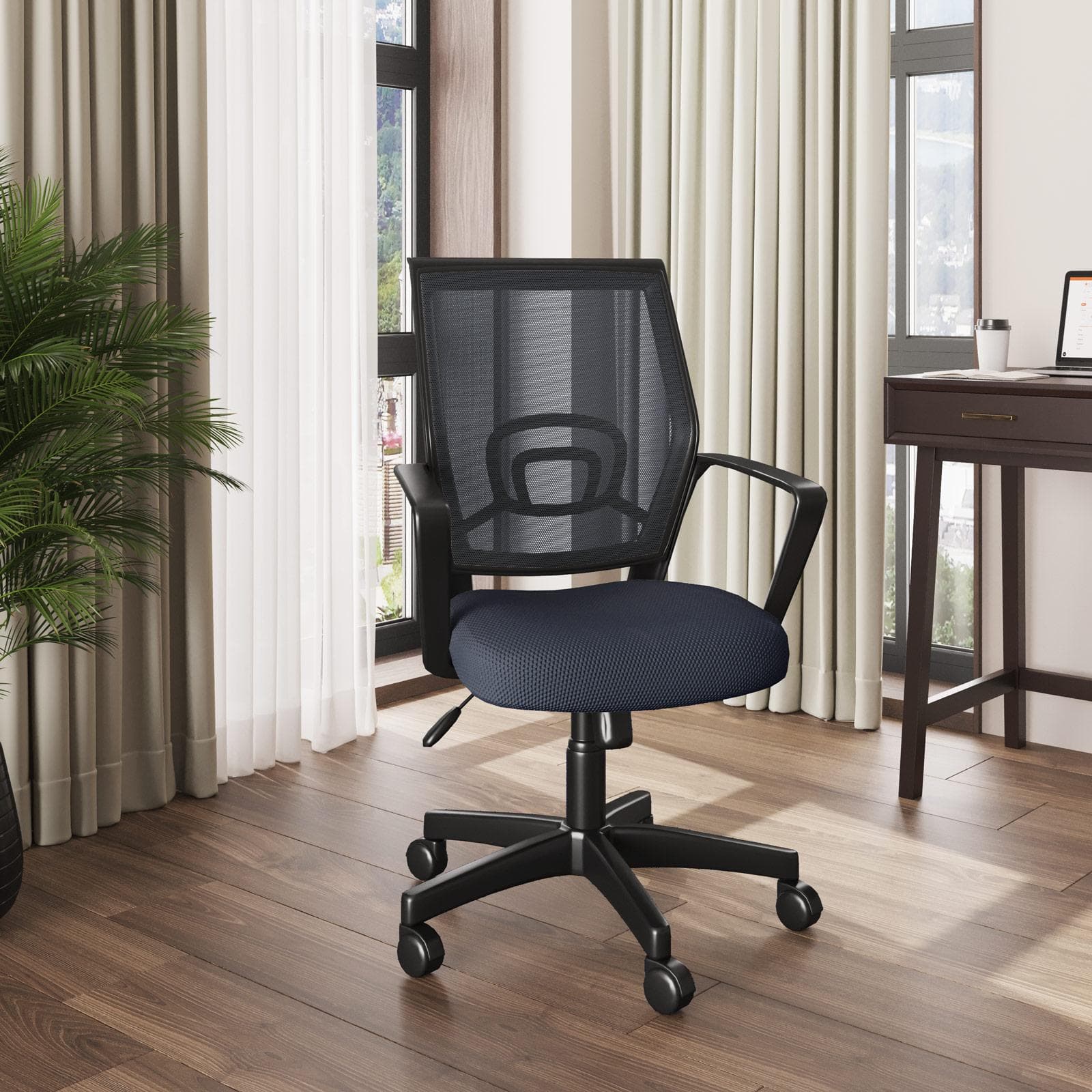 Sedia da ufficio girevole in tessuto mesh grigio scuro e schienale traspirante con supporto lombare - Wilson