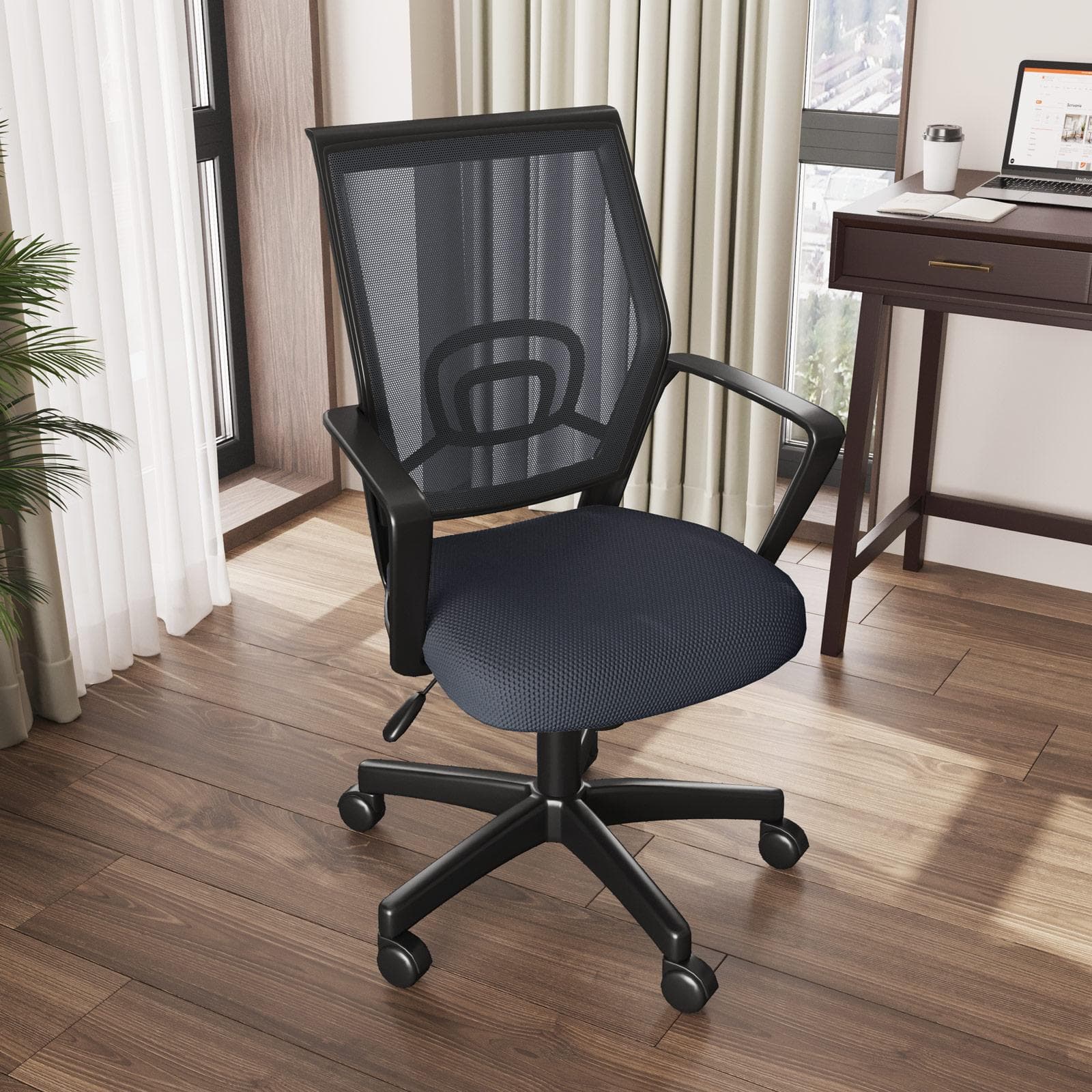 Sedia da ufficio girevole in tessuto mesh grigio scuro e schienale traspirante con supporto lombare - Wilson