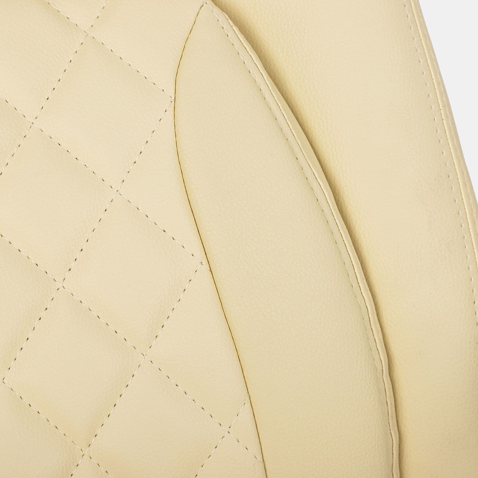Poltrona da ufficio girevole imbottita in similpelle beige con base e braccioli satinati - Collin