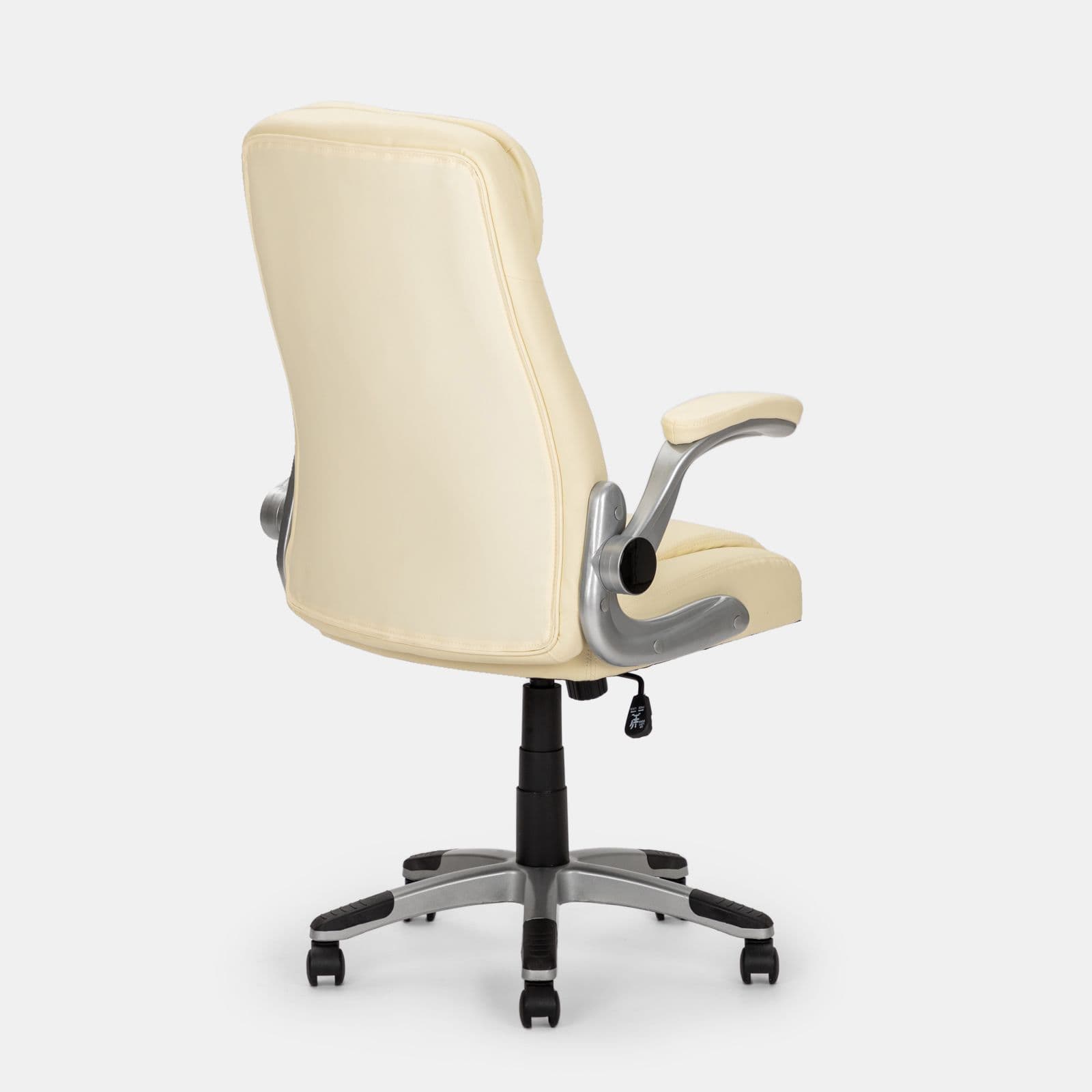 Poltrona da ufficio girevole imbottita in similpelle beige con base e braccioli satinati - Collin