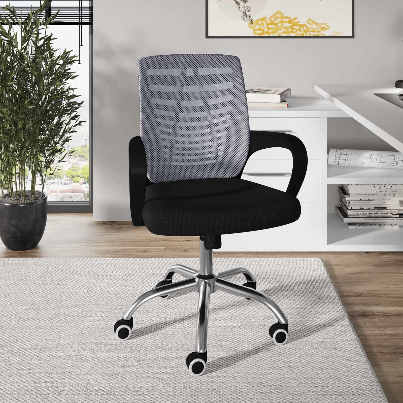 Sedia da ufficio girevole in tessuto mesh nero e schienale traspirante grigio - Storex