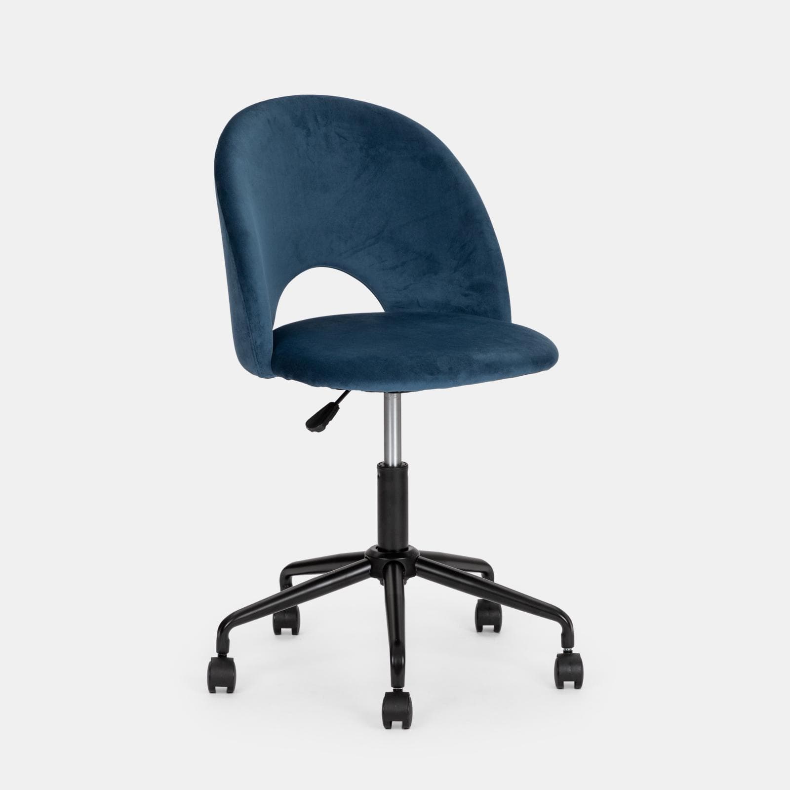 Sedia da ufficio girevole in velluto blu scuro con base in metallo nero - Kimmy Roller