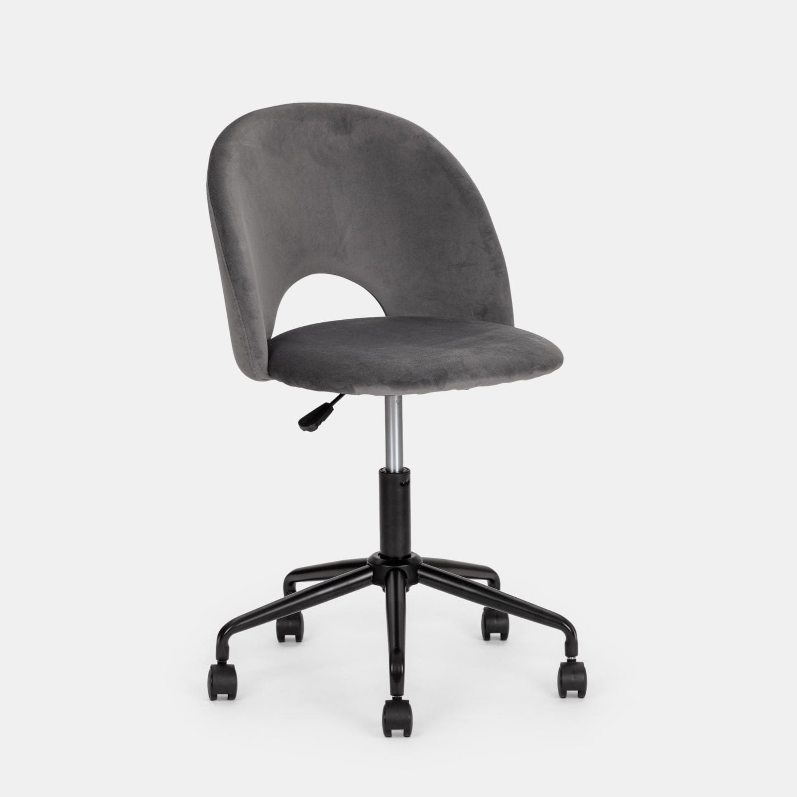 Sedia da ufficio girevole in velluto grigio con base in metallo nero - Kimmy Roller