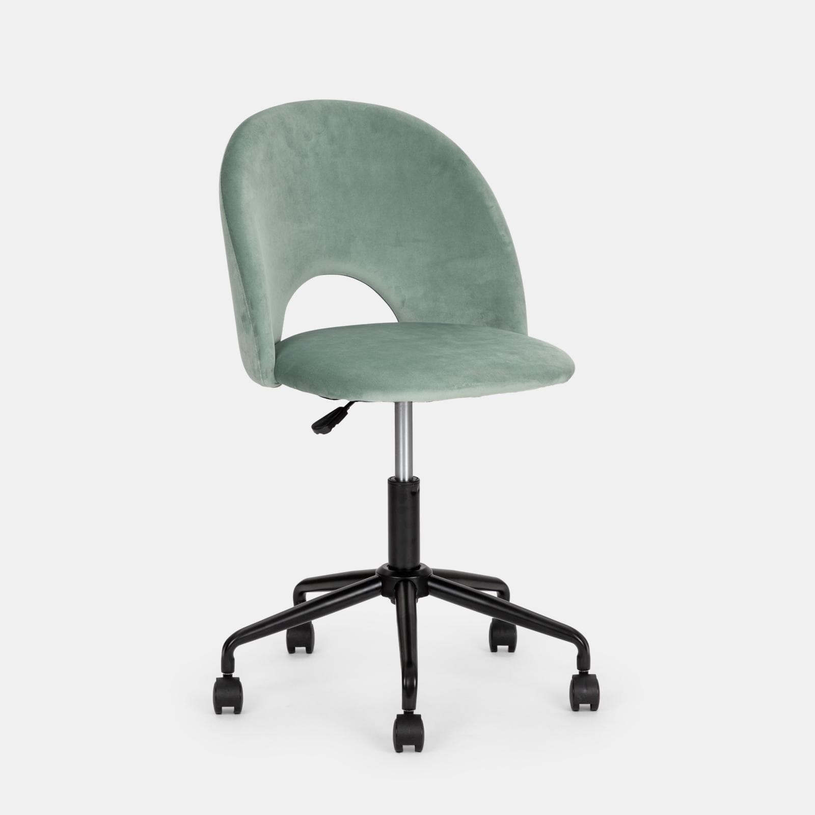 Sedia da ufficio girevole in velluto verde con base in metallo nero - Kimmy Roller
