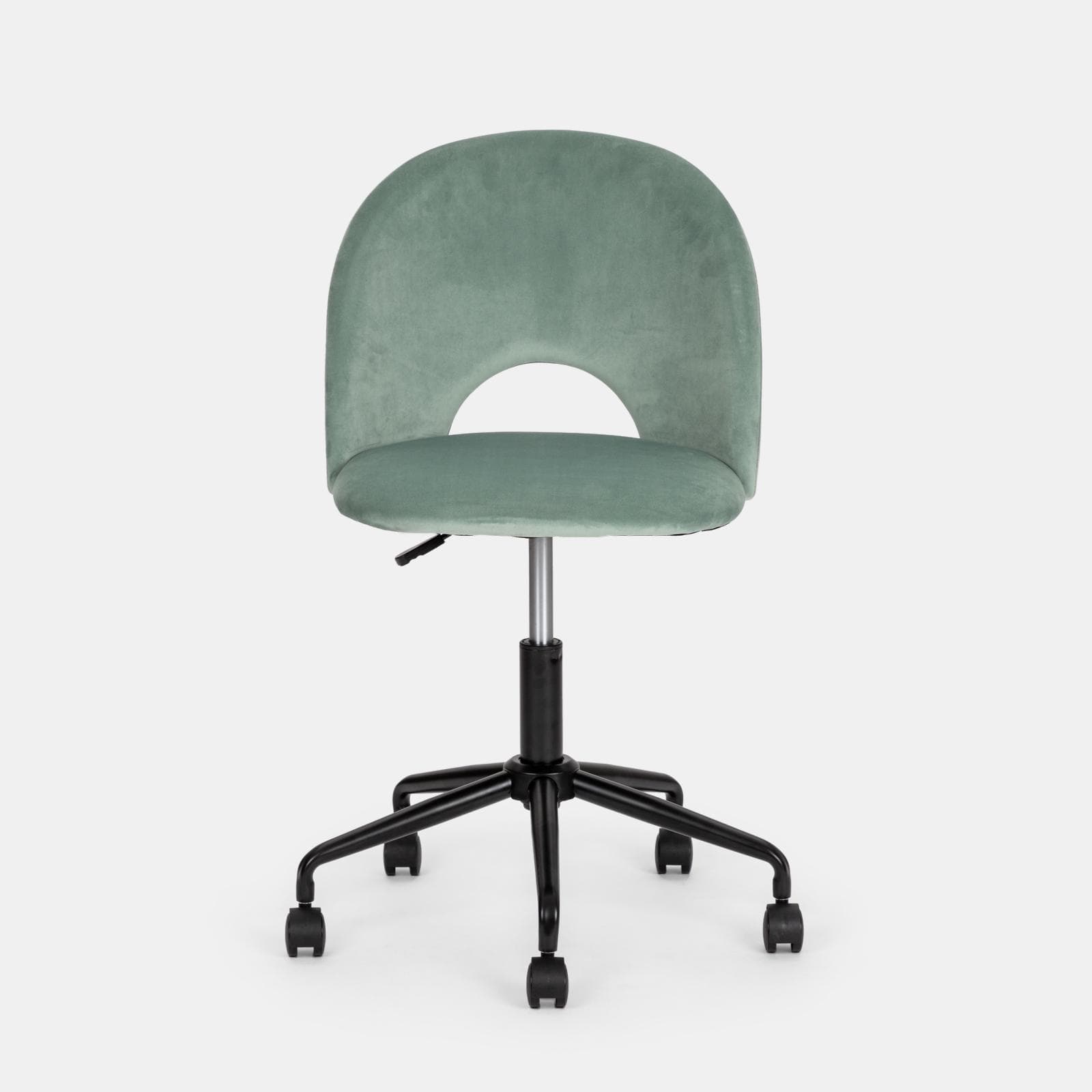Sedia da ufficio girevole in velluto verde con base in metallo nero - Kimmy Roller