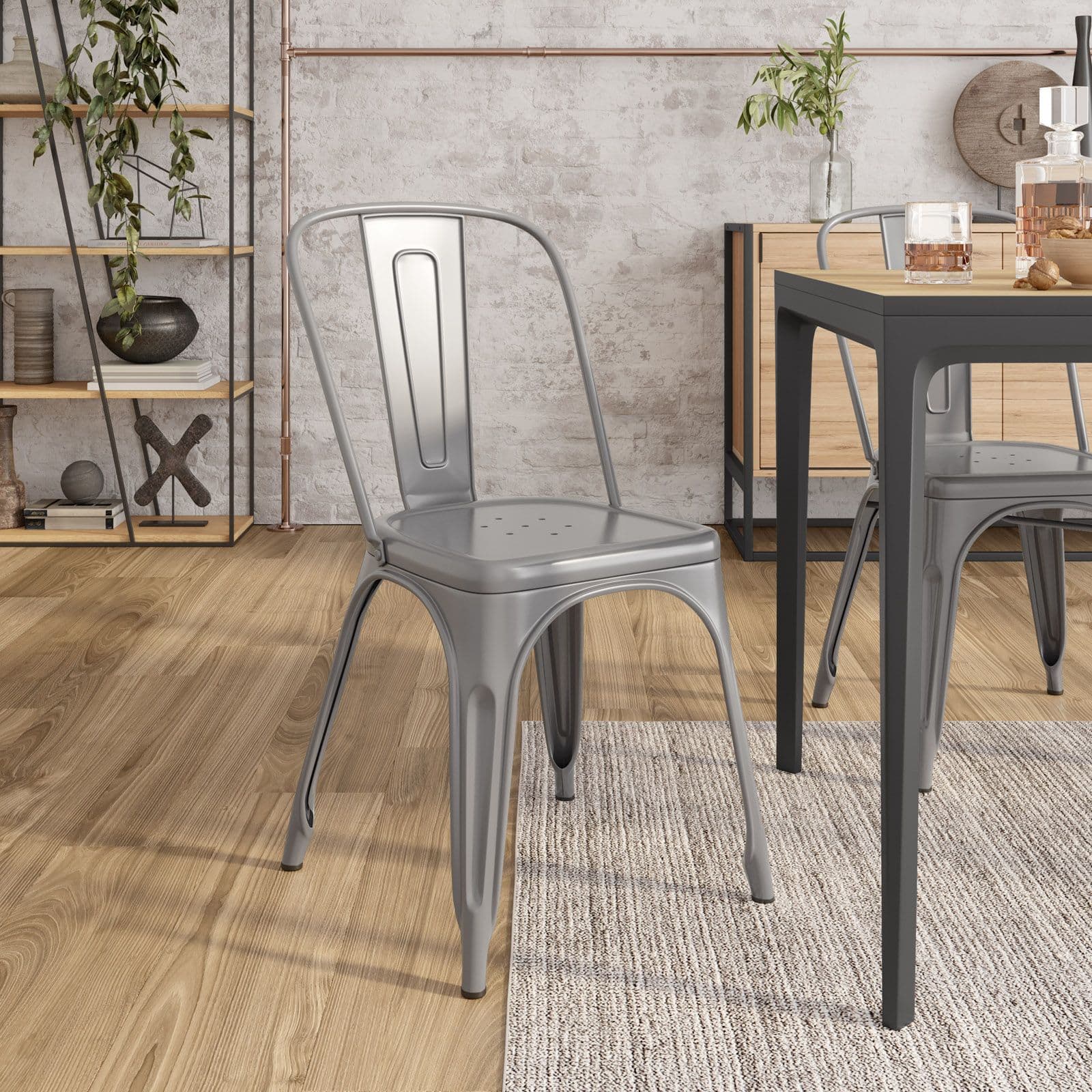 Sedia impilabile stile industrial in metallo grigio - Farley