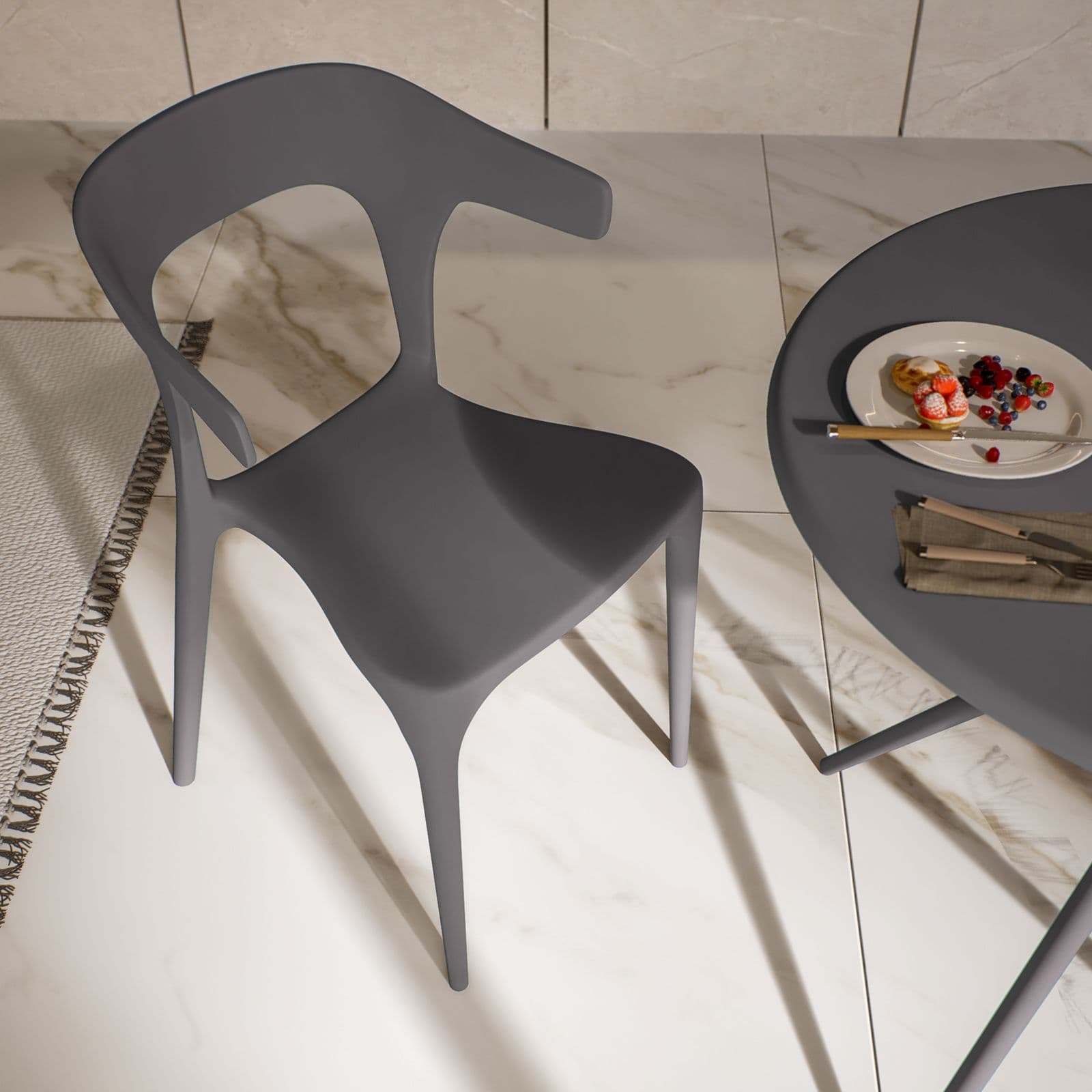 Sedia impilabile con braccioli design in polipropilene grigio - Dibra