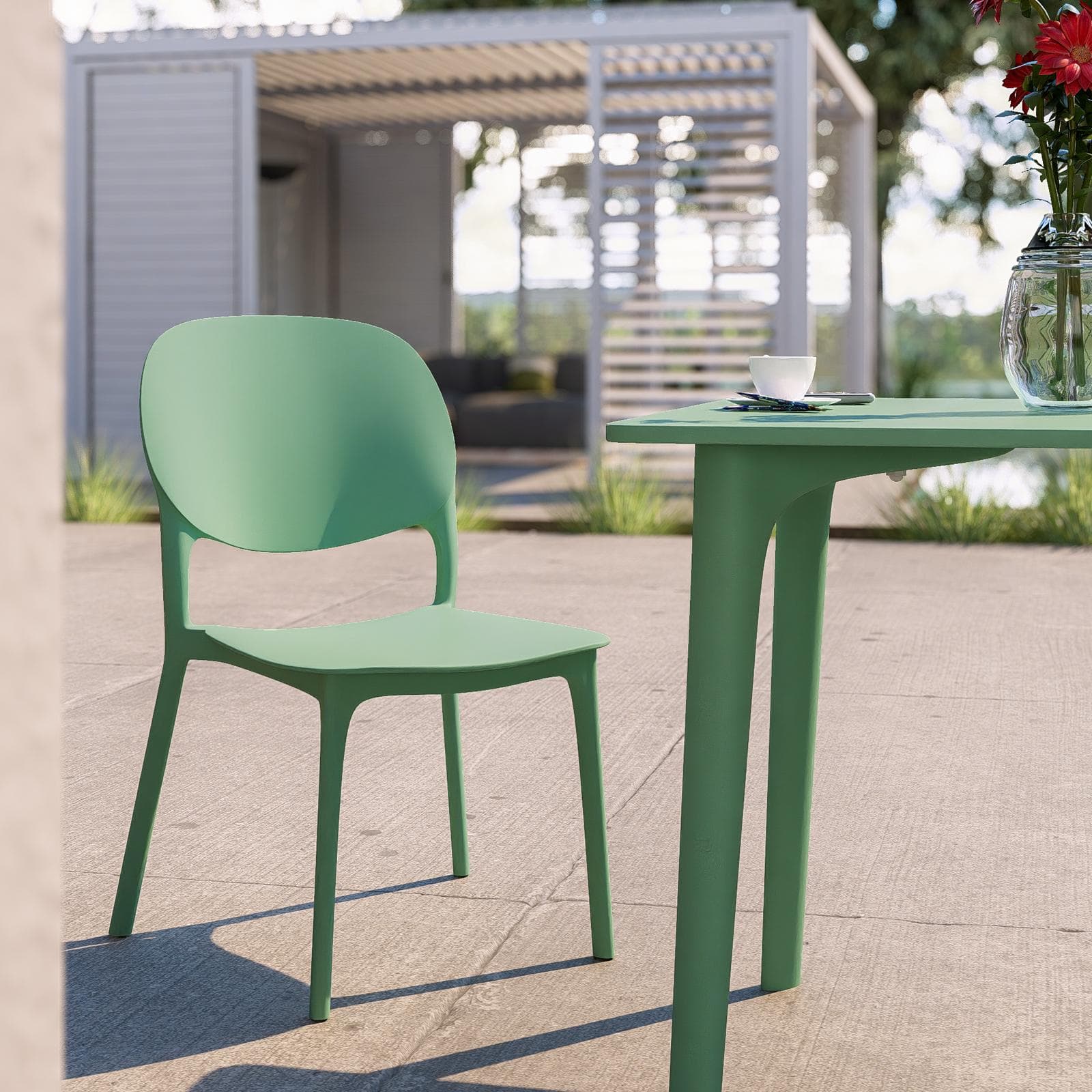 Sedia impilabile da giardino in polipropilene verde giada - Qalis