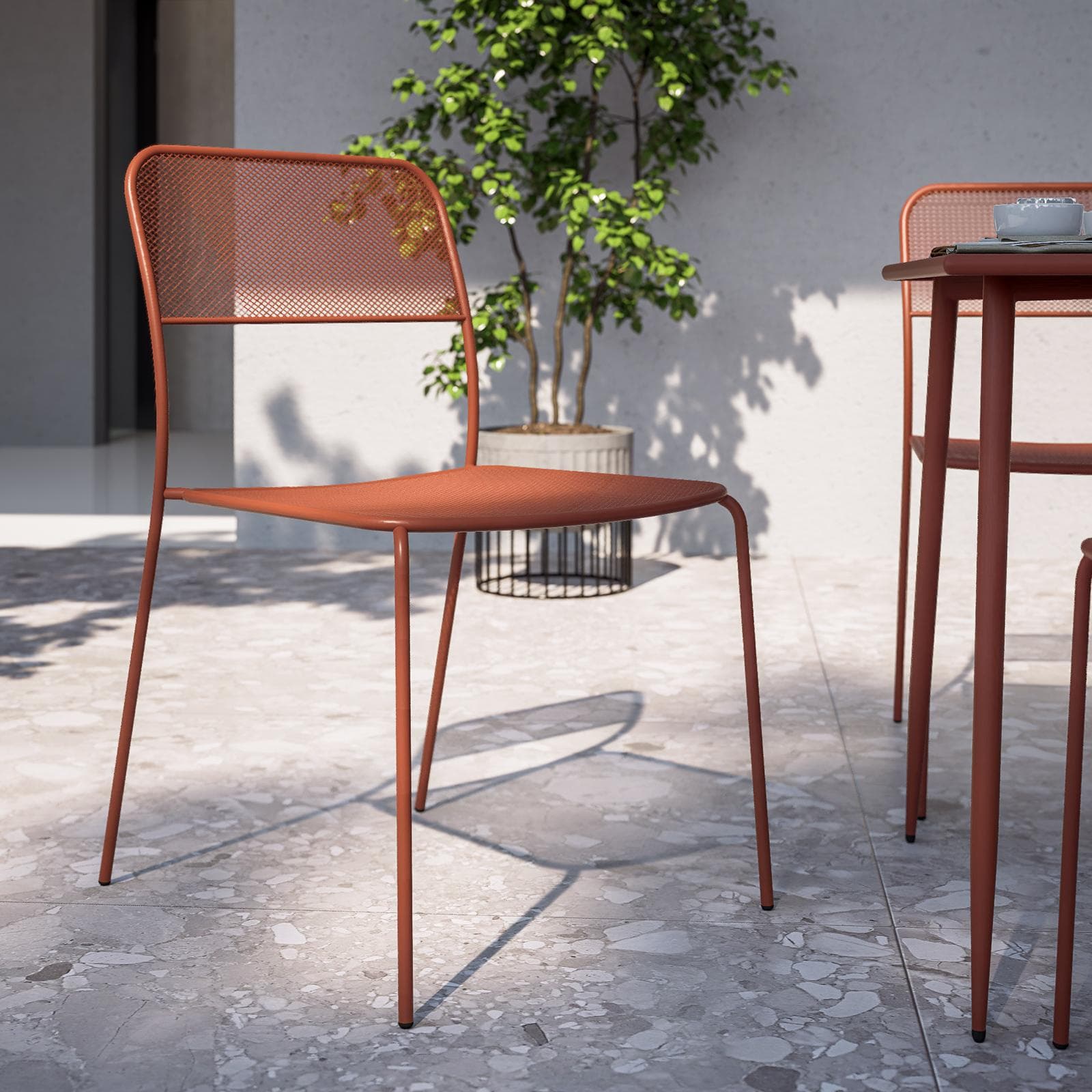 Sedia da esterno impilabile in acciaio terracotta - Faber