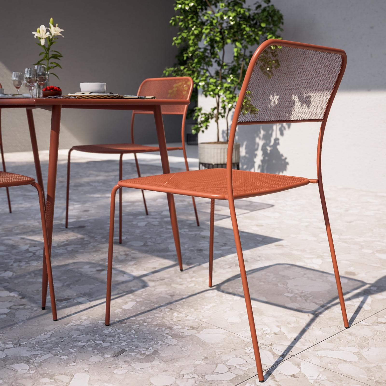 Sedia da esterno impilabile in acciaio terracotta - Faber