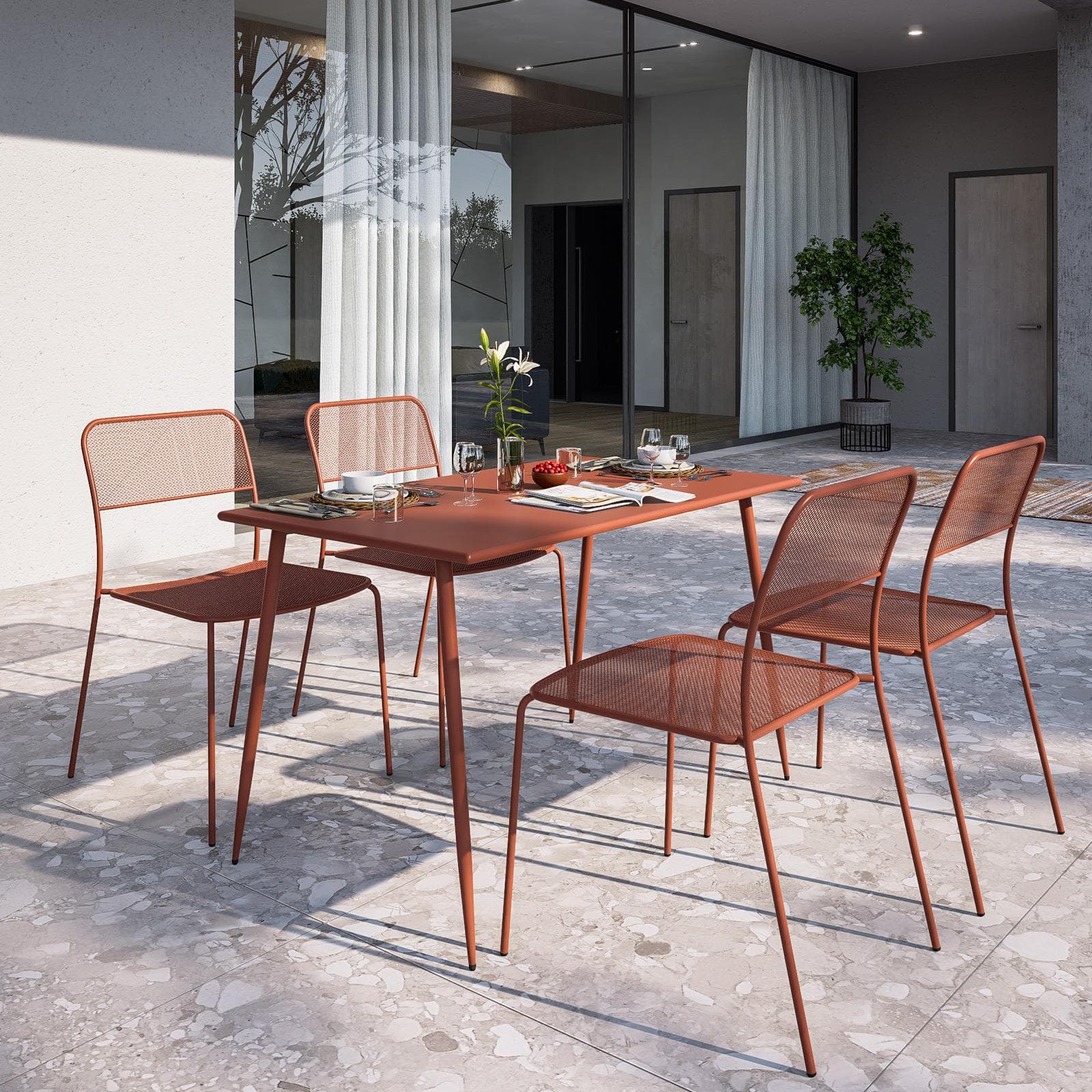 Sedia da esterno impilabile in acciaio terracotta - Faber