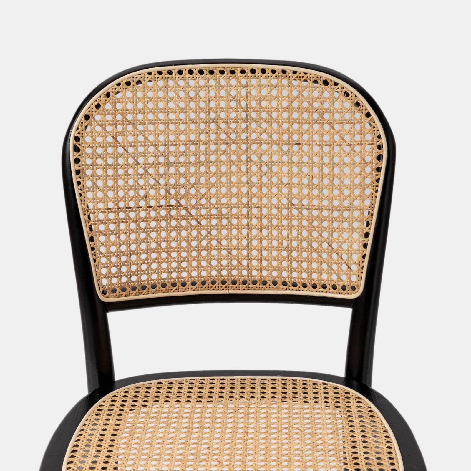 Sedia in legno di olmo nero con seduta e schienale in rattan - Kerim