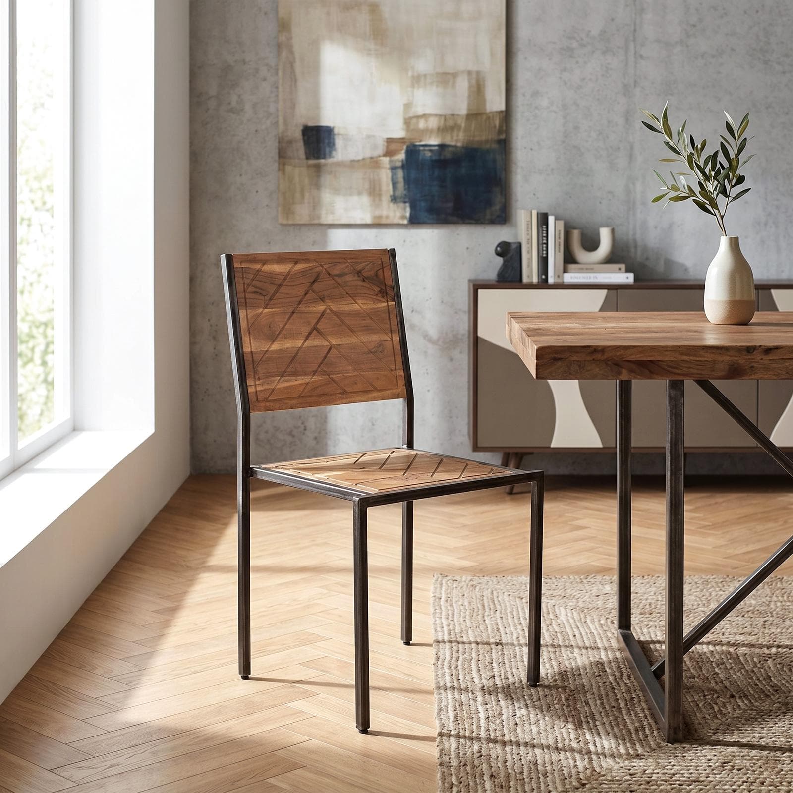 Sedia in legno di acacia e metallo nero - Freia Acacia